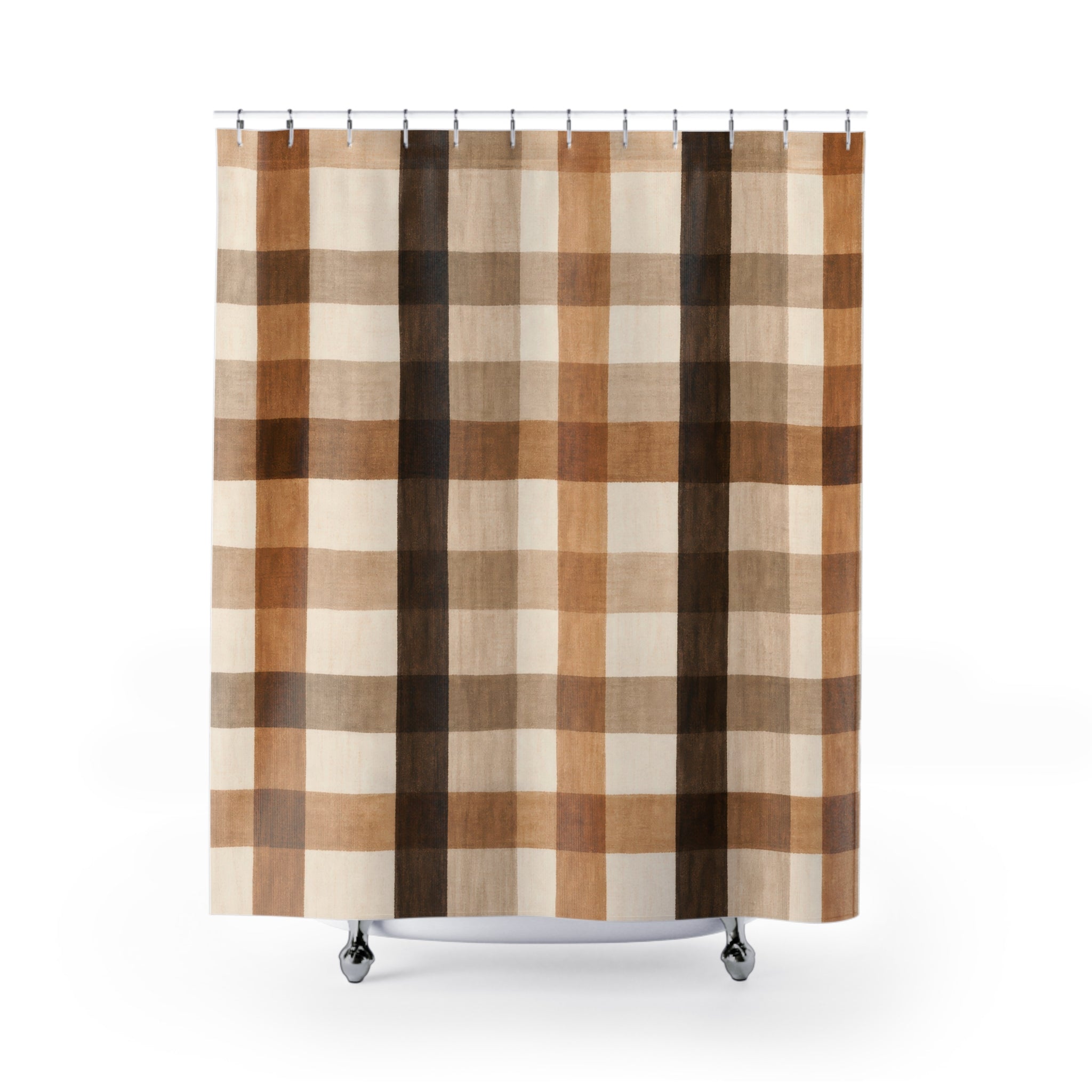 Brown Tan Watercolor Check Shower Curtain