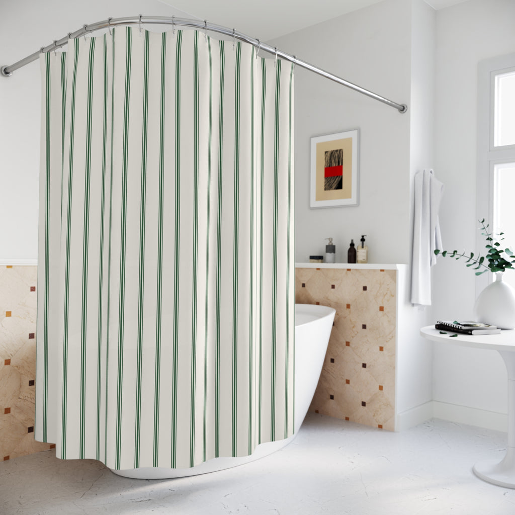 Green Ticking Stripe Shower Curtain