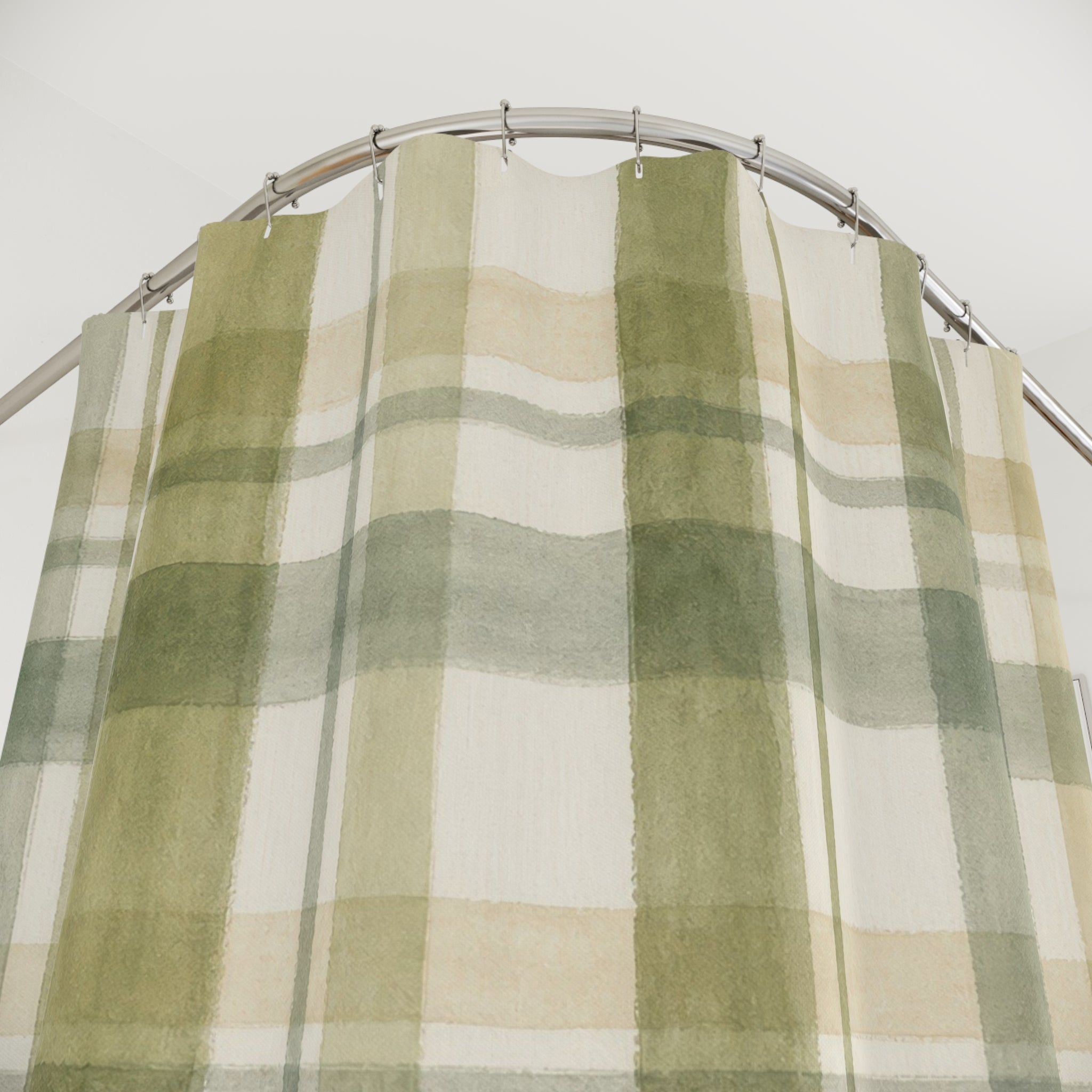 Moss Cream Farmhouse Check Shower Curtain