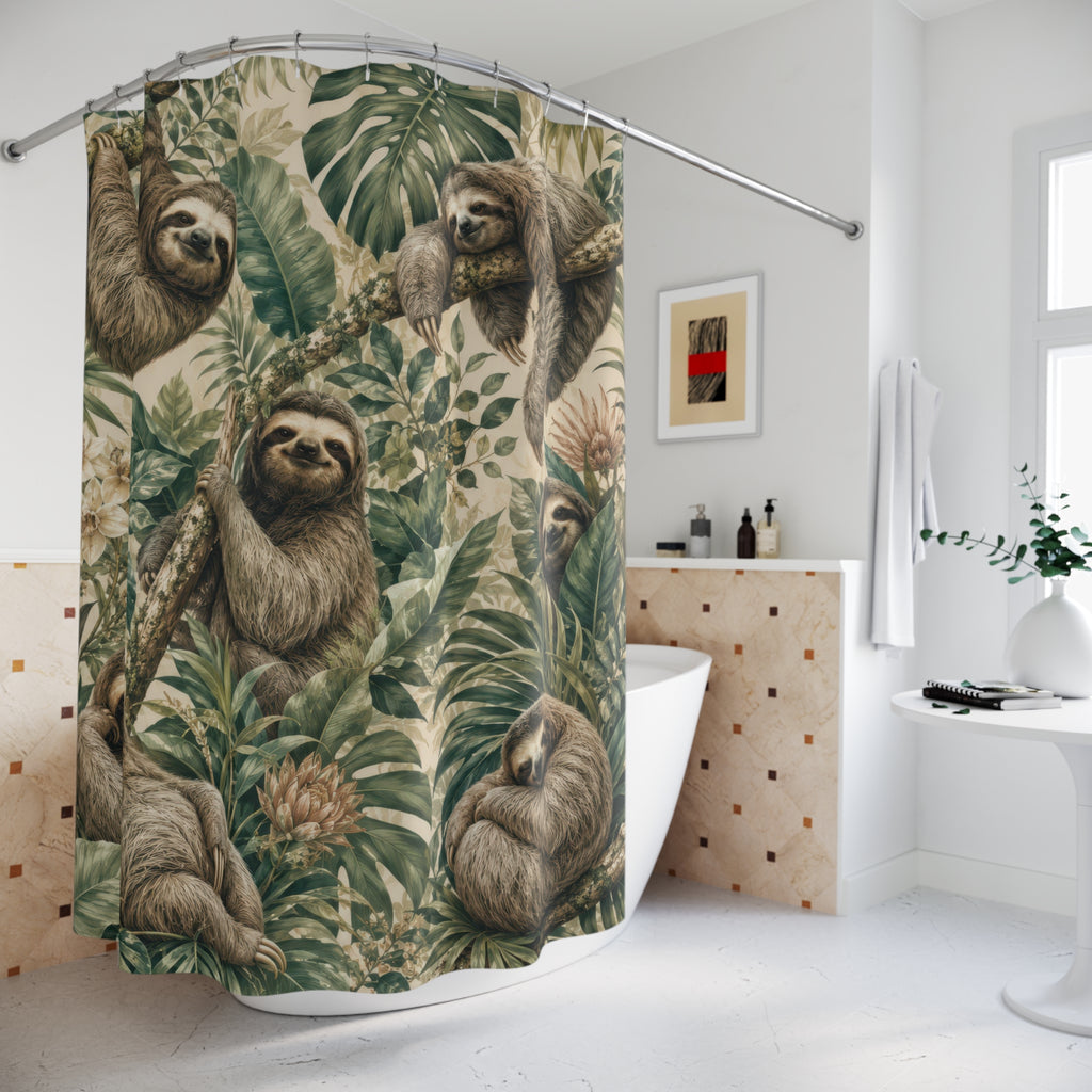 Nature Shower Curtain: Green Botanical Sloth