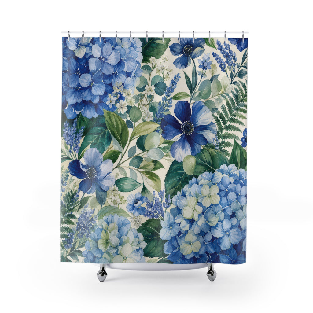 Blue and Green Floral Shower Curtain