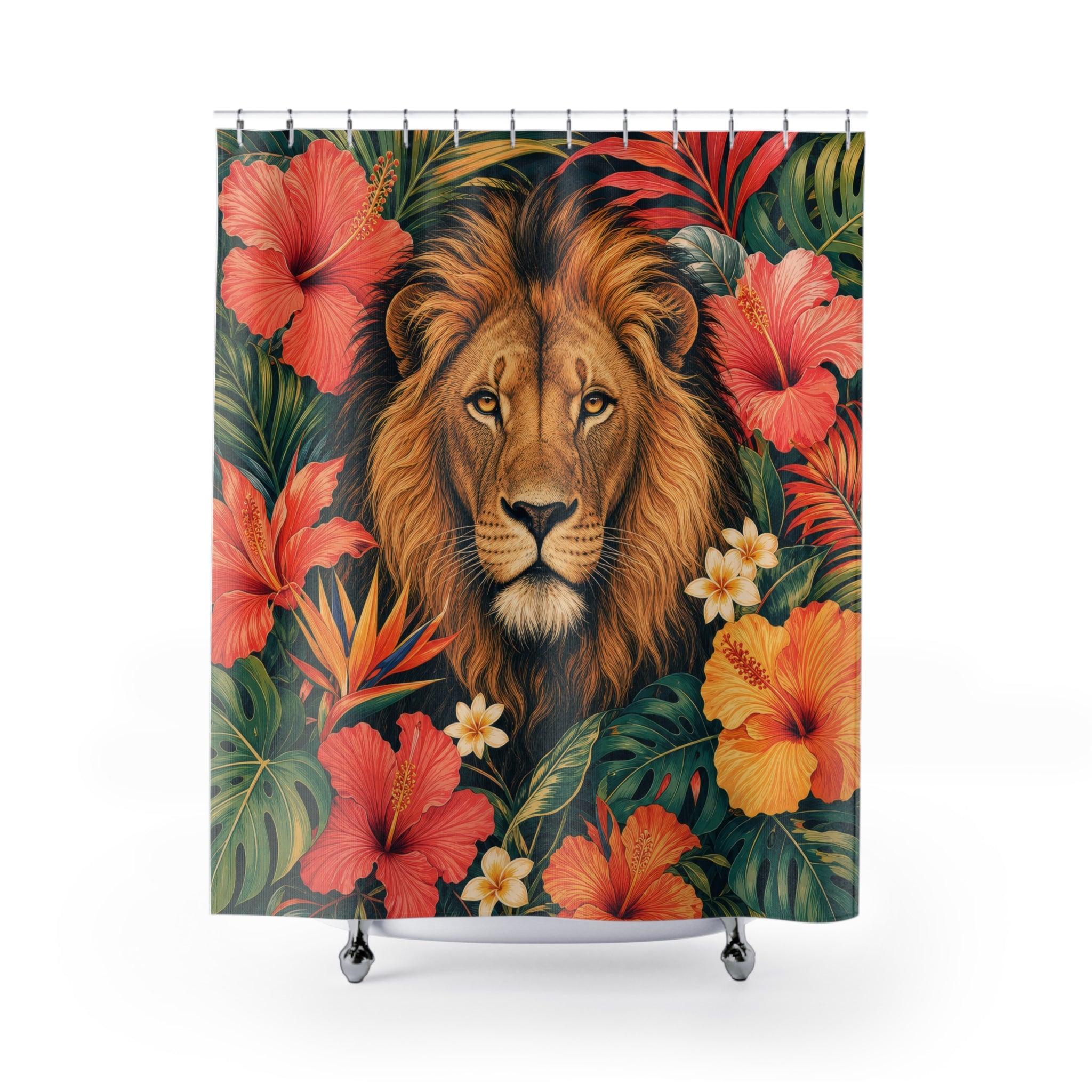 Hibiscus Jungle Animal Portrait Shower Curtain