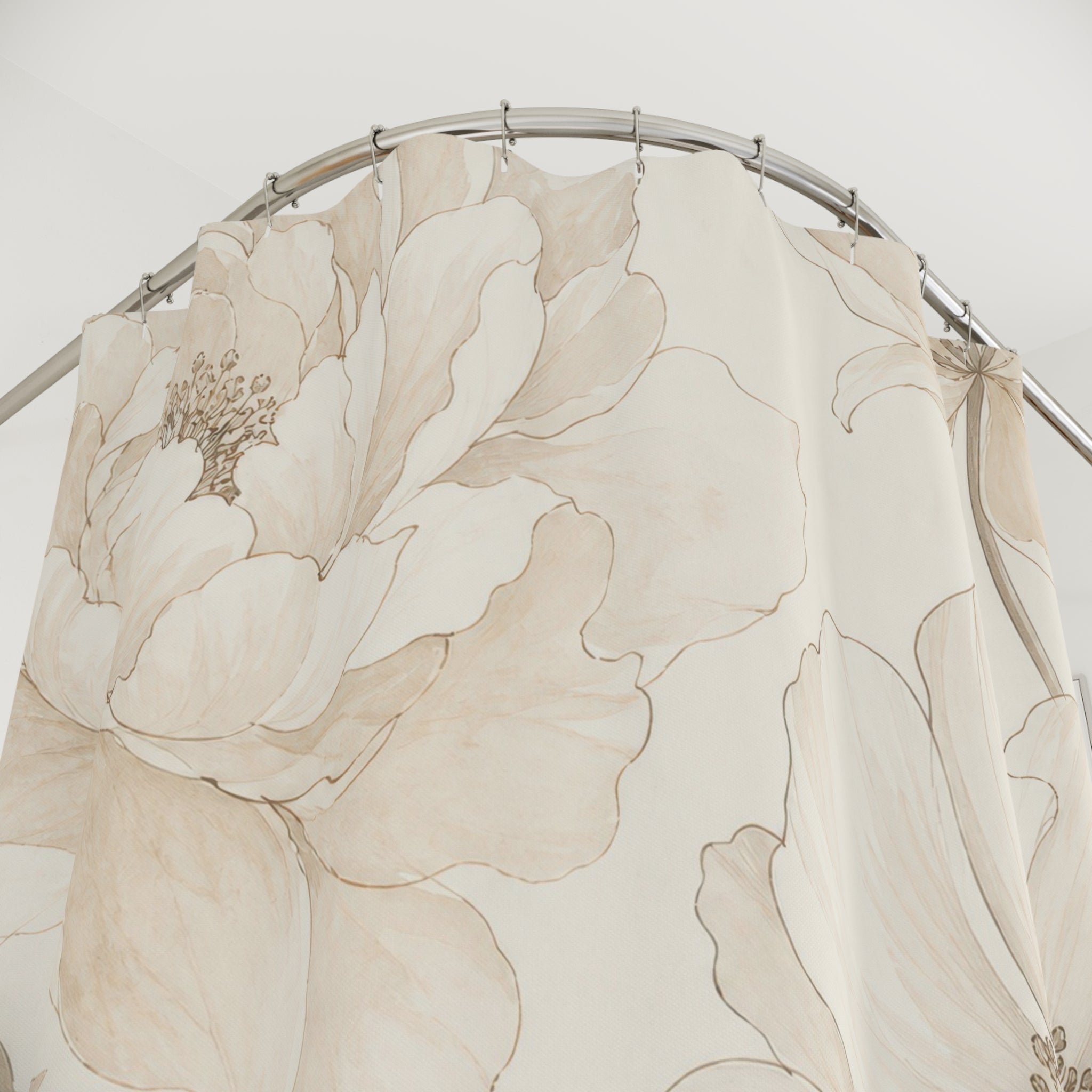 Cream Beige Line Flower Shower Curtain