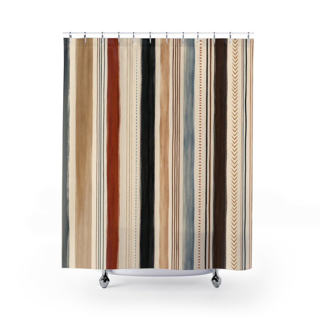 Brown Blue Terracotta Chevron Stripe Shower Curtain