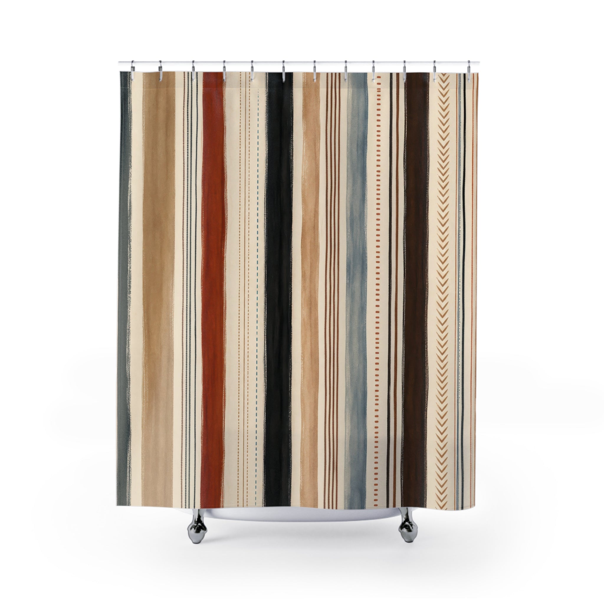 Brown Blue Terracotta Chevron Stripe Shower Curtain