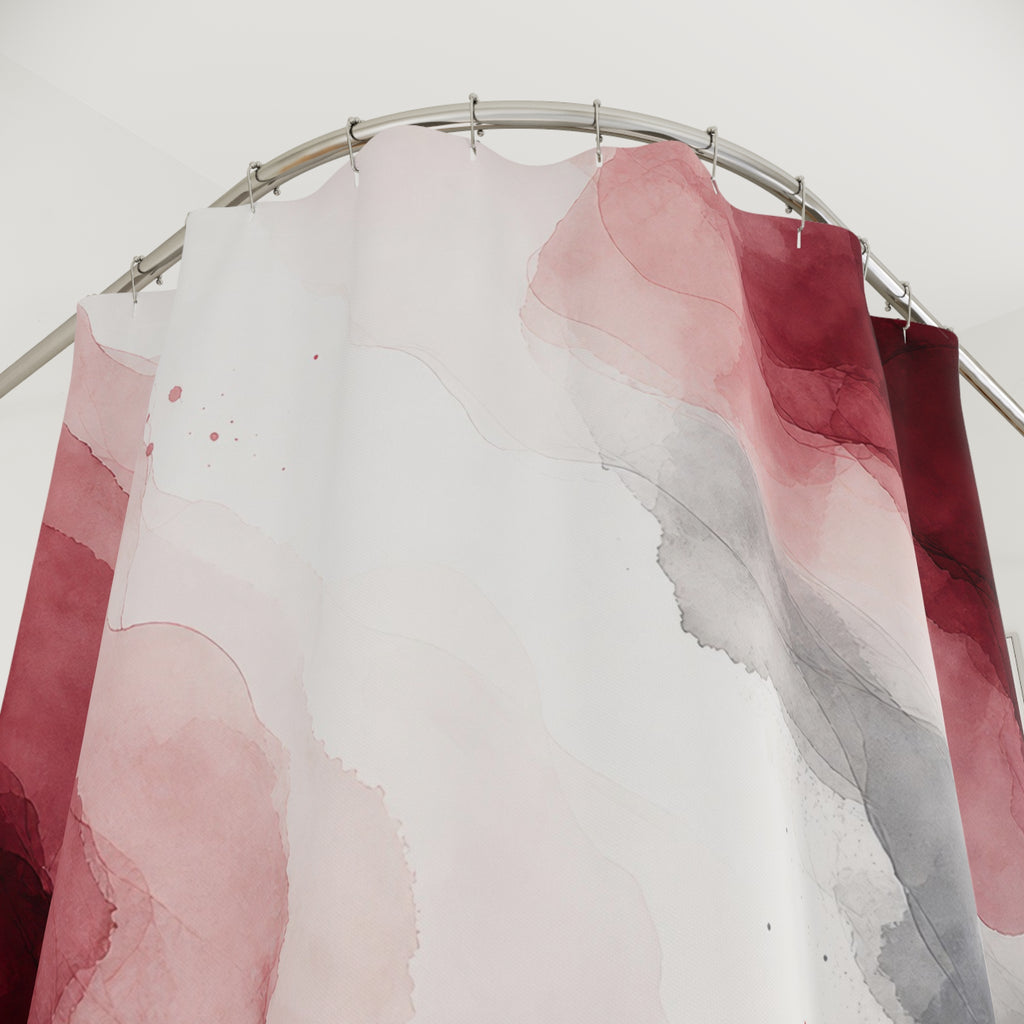 Burgundy Red Gray Abstract Watercolor Shower Curtain
