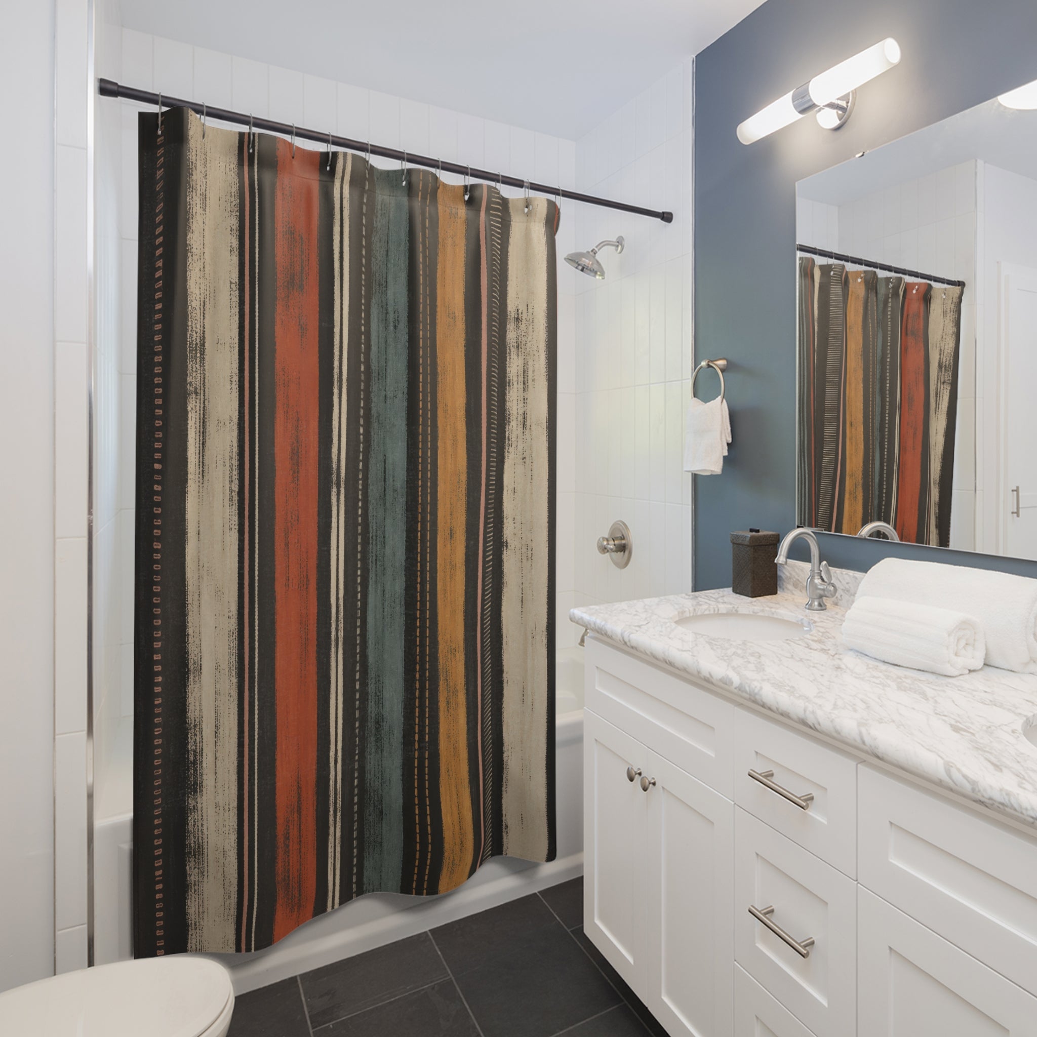 Blush Coral Terracotta Watercolor Stripe Shower Curtain