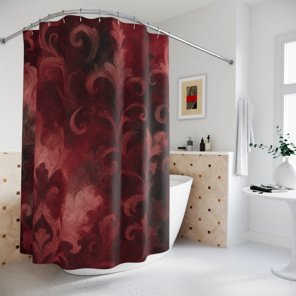 Dark Red Floral Burgundy Damask Shower Curtain