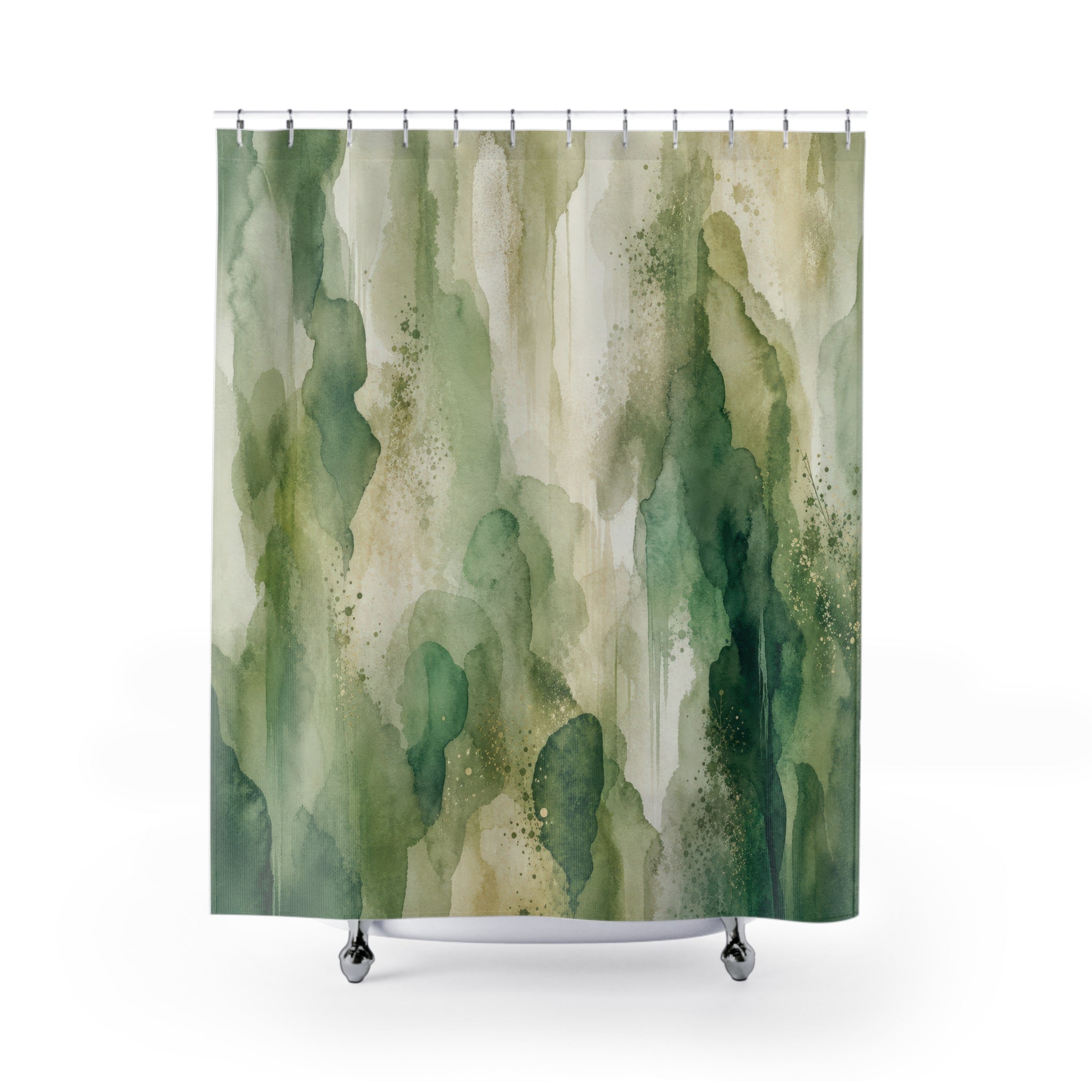 Green Watercolor Wash Shower Curtain