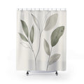 Sage Green Leaf Line Art Shower Curtain