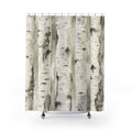 Birch Tree Shower Curtain, White Grey Woodland Forest Pattern, Rustic Nature Bathroom Decor, Cabin Guest Bath Lodge Style