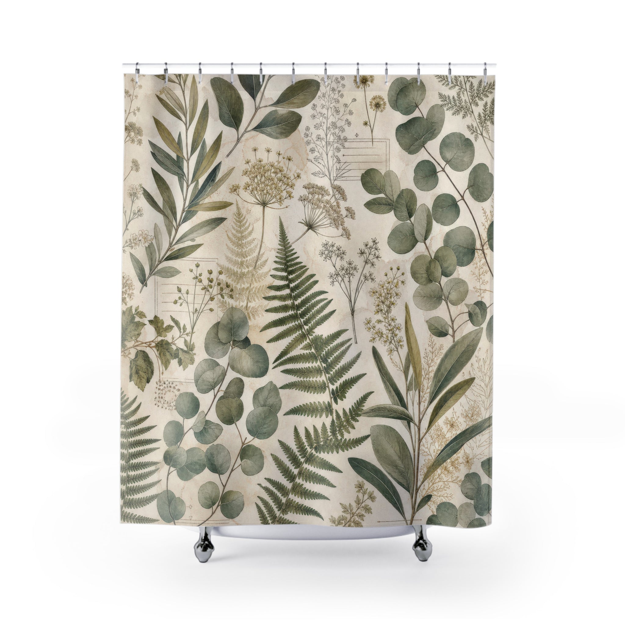 Botanical Shower Curtain: Sage Green Leaf Pattern