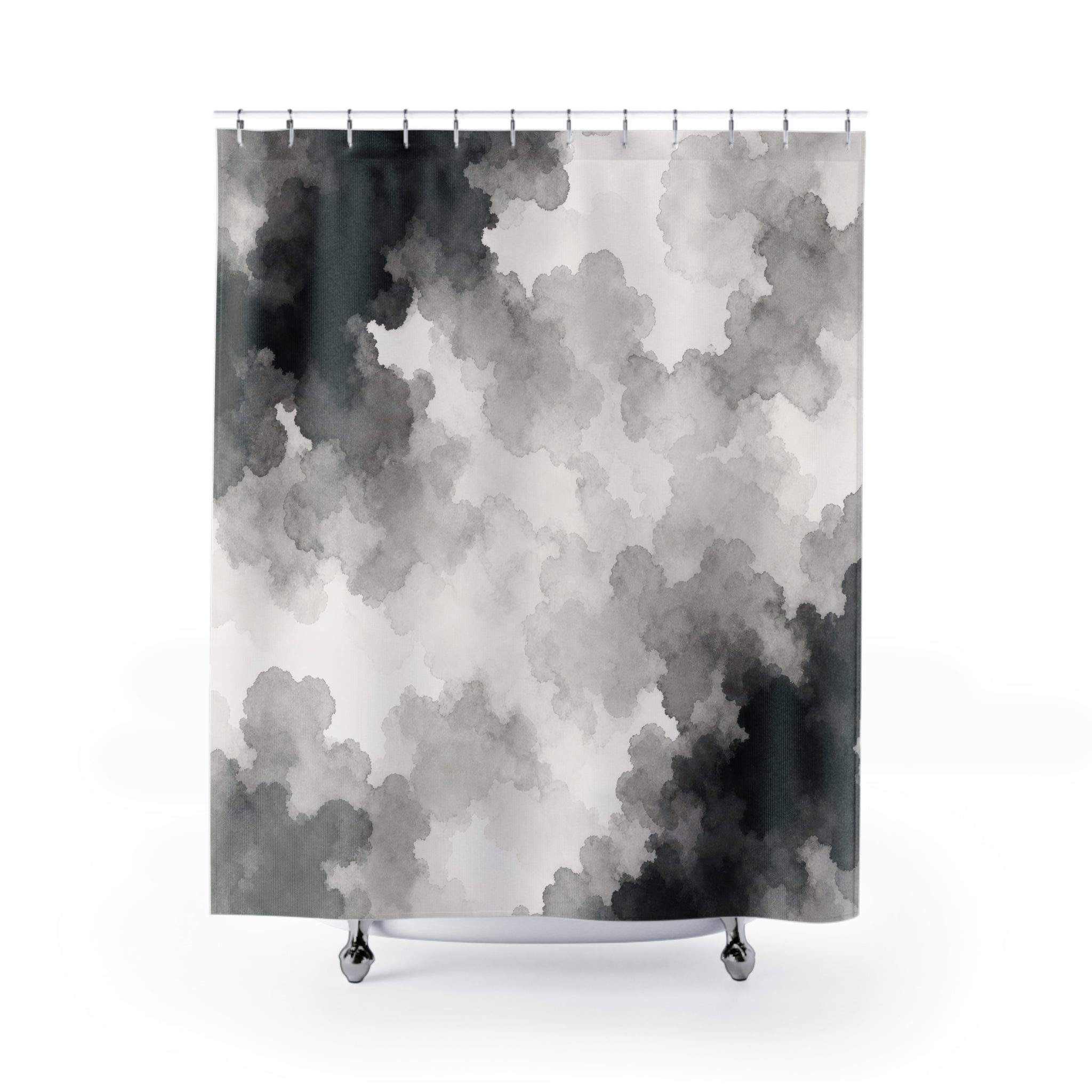 Black White Watercolor Cloud Shower Curtain