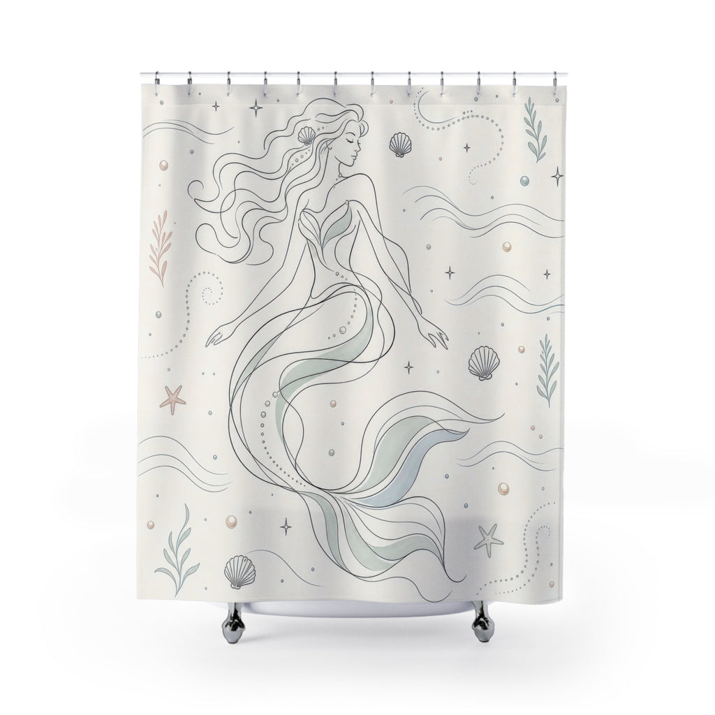 Minimal Line Art Ocean Drawing Shower Curtain