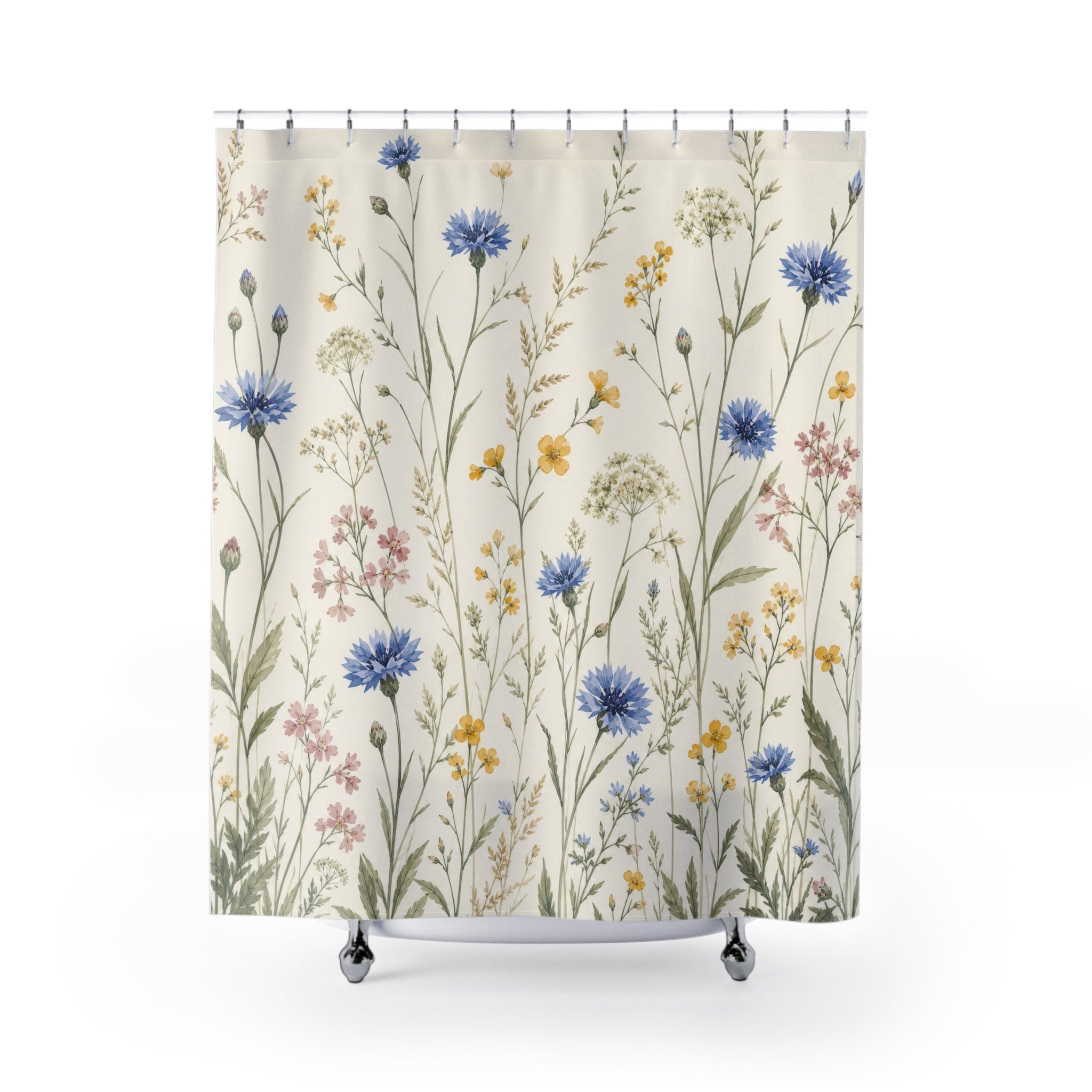 Blue Yellow Floral Meadow Shower Curtain