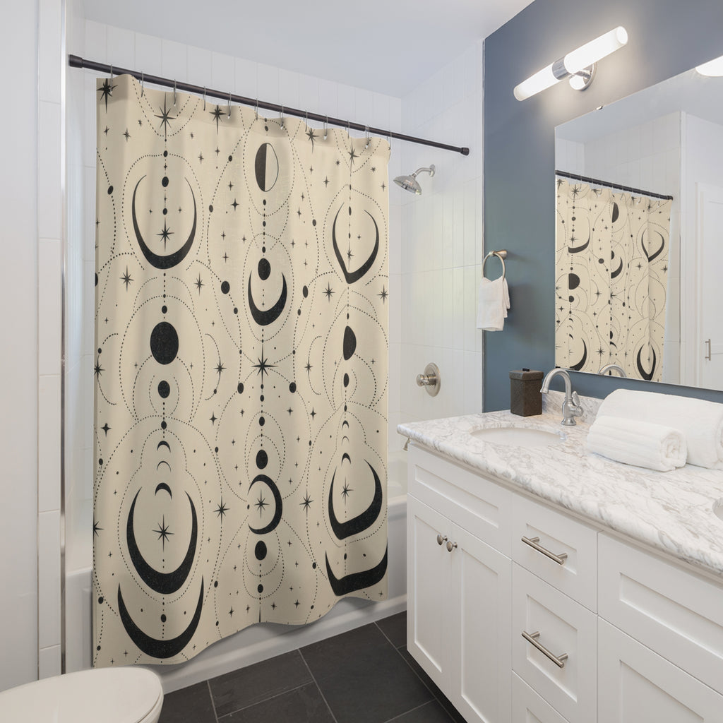 Black Cream Moon Phase Line Shower Curtain