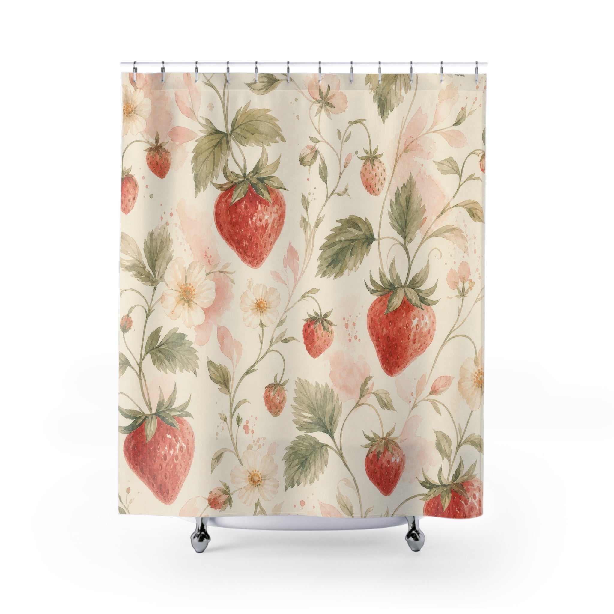 Painterly Strawberry Shower Curtain