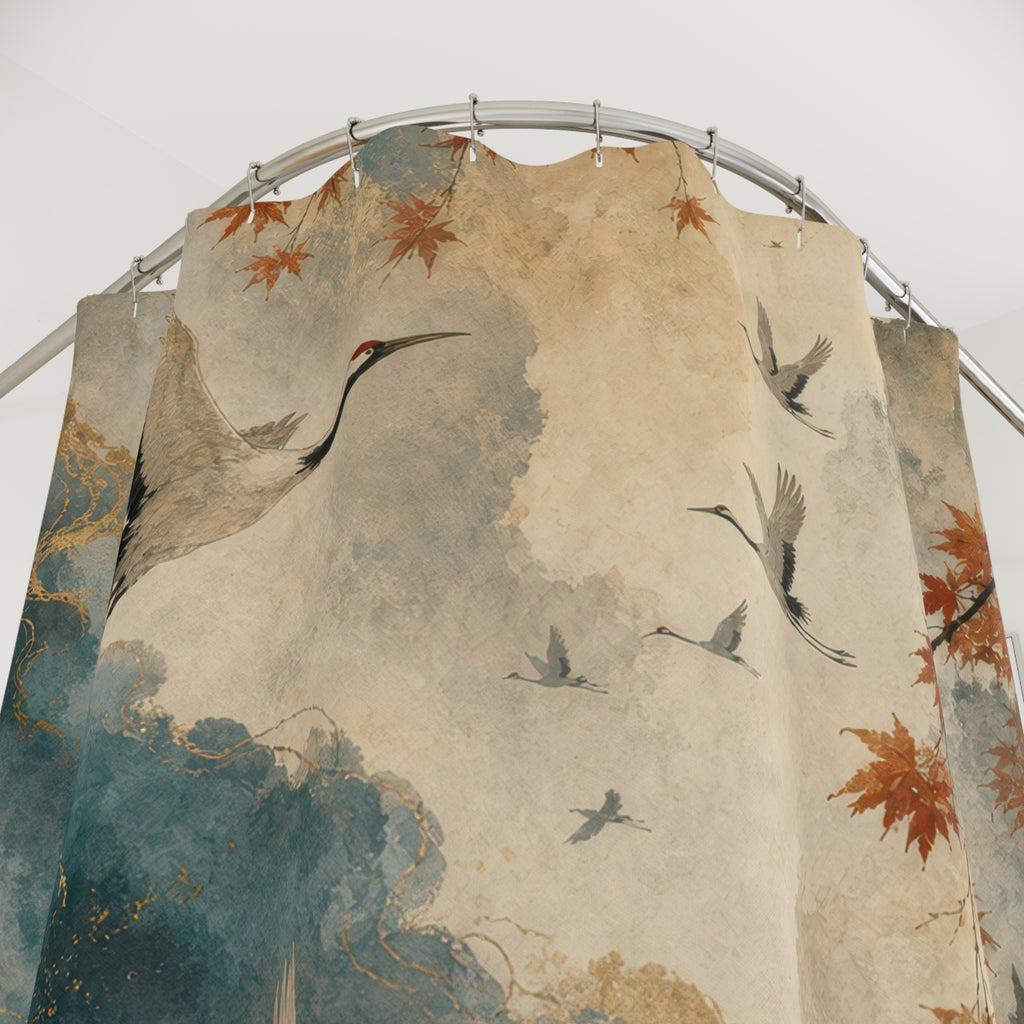 Cranes and Autumn Maple Shower Curtain