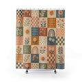 Checkered Boho Floral Shower Curtain