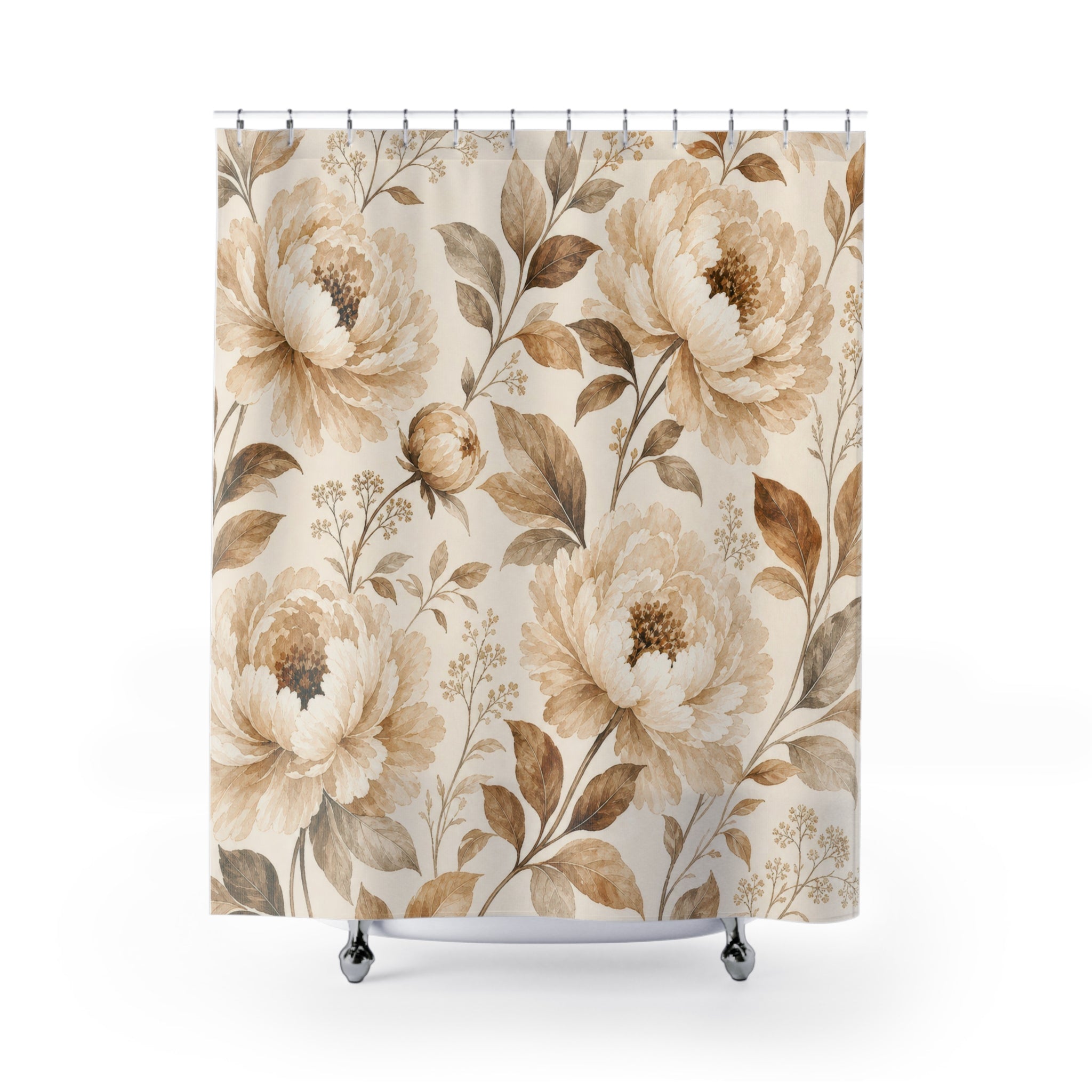 Large Cream Blossom Botanical Shower Curtain