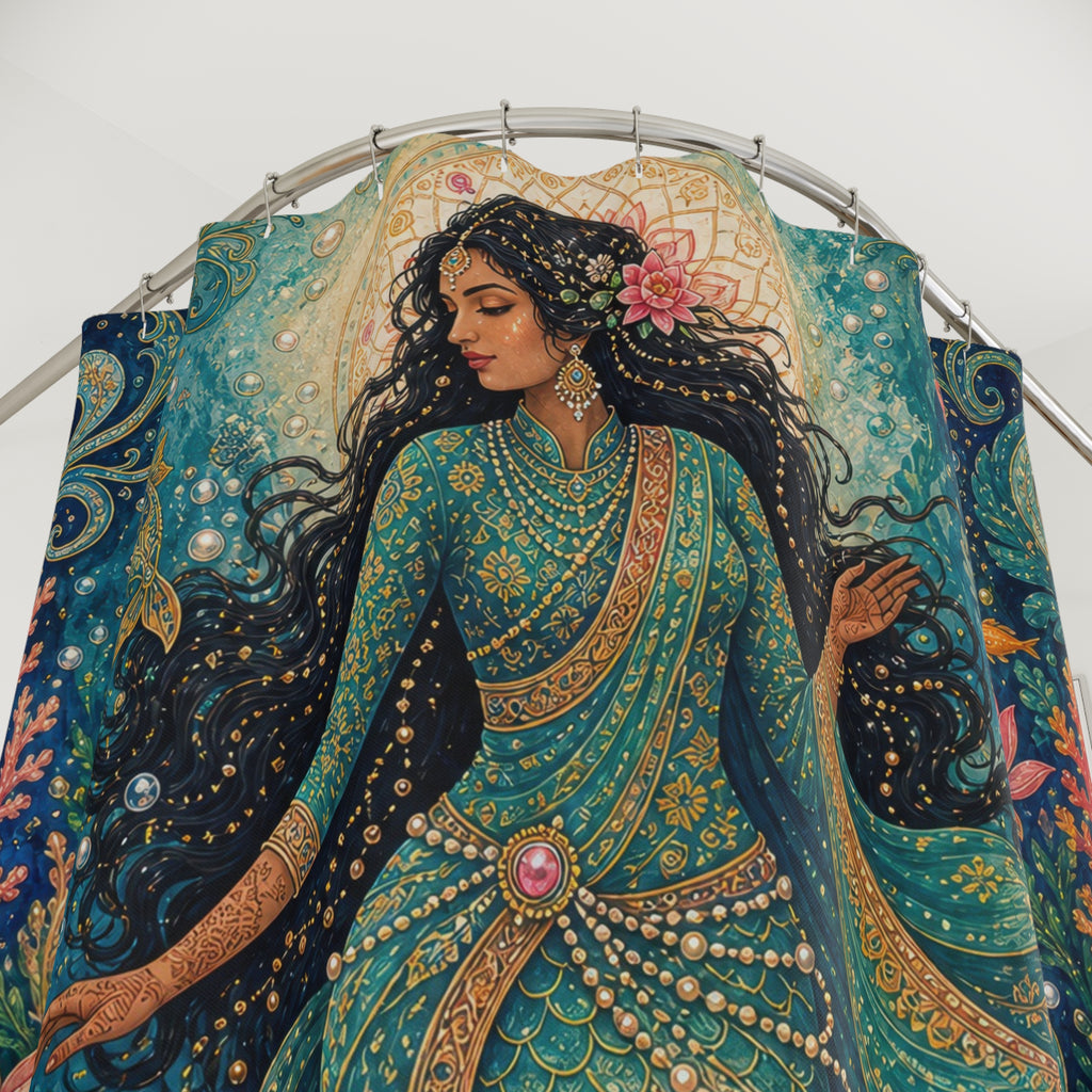 Teal Lotus Ocean Shower Curtain