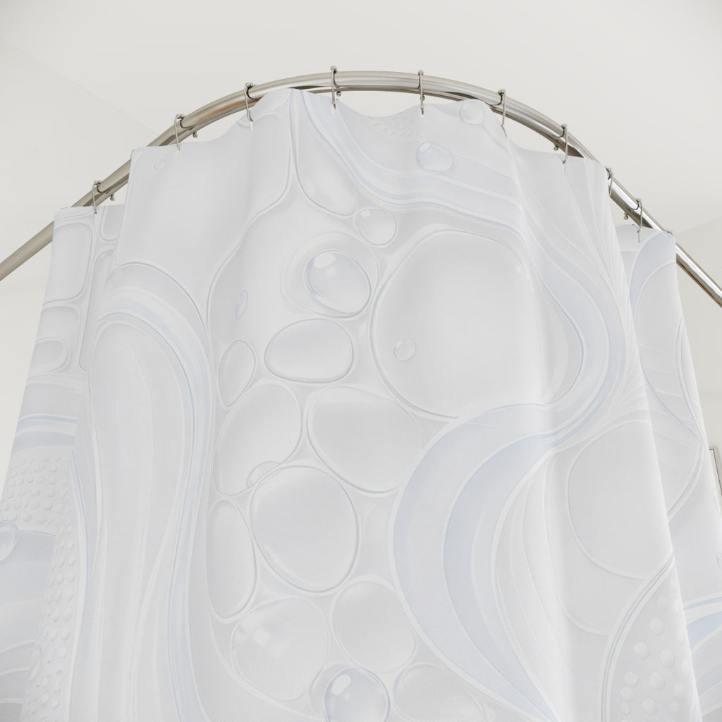 Modern White Shower Curtain, Mixed Abstract Bath Decor, Soft Swirl Line Pattern, Minimal Guest Bathroom Decor, Spa Neutral Style Decor