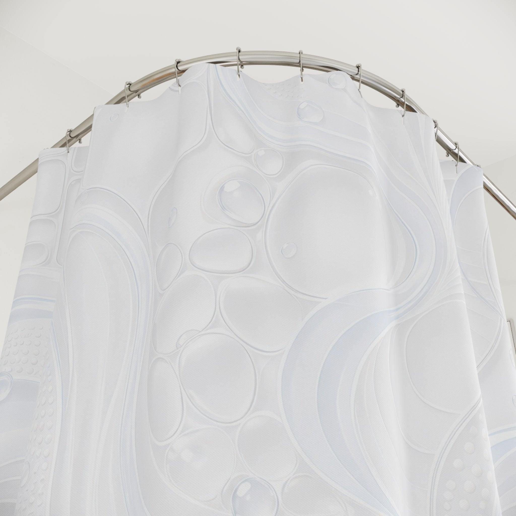 Modern White Shower Curtain, Mixed Abstract Bath Decor, Soft Swirl Line Pattern, Minimal Guest Bathroom Decor, Spa Neutral Style Decor
