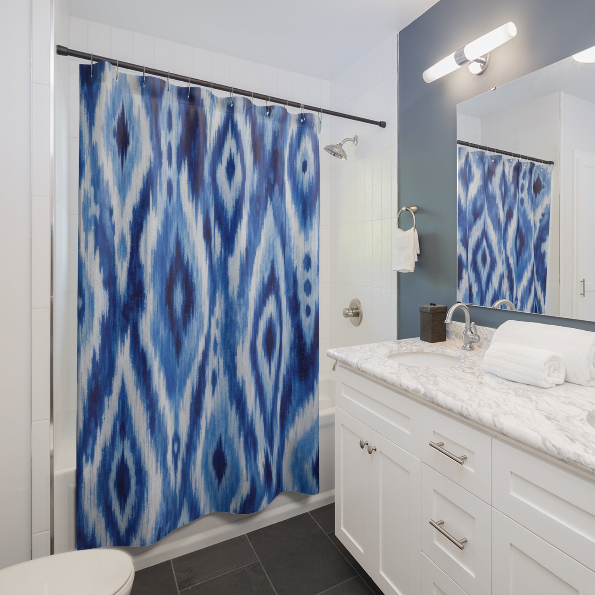 Blue Reverie Ikat Diamond Shower Curtain