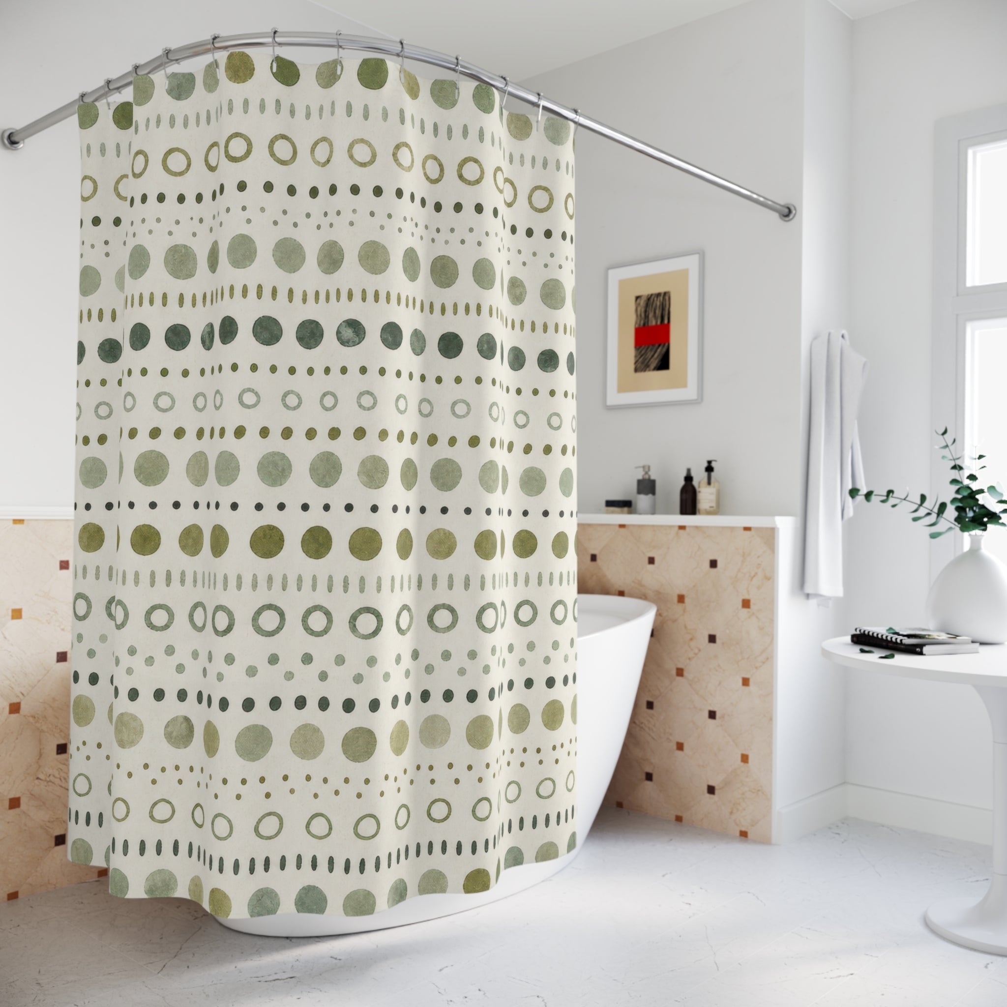 Olive Dot Stripe Shower Curtain