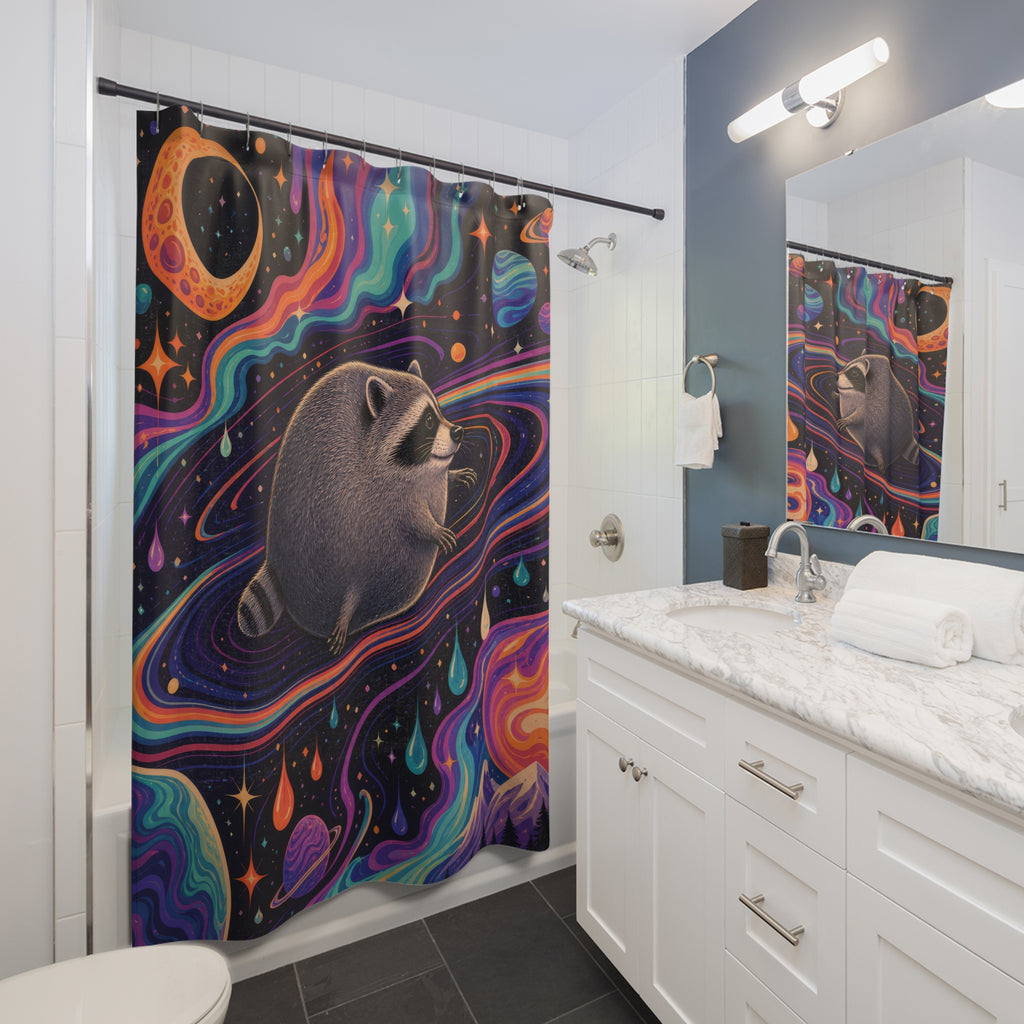 Jimothy Raccoon Cosmic Space Shower Curtain