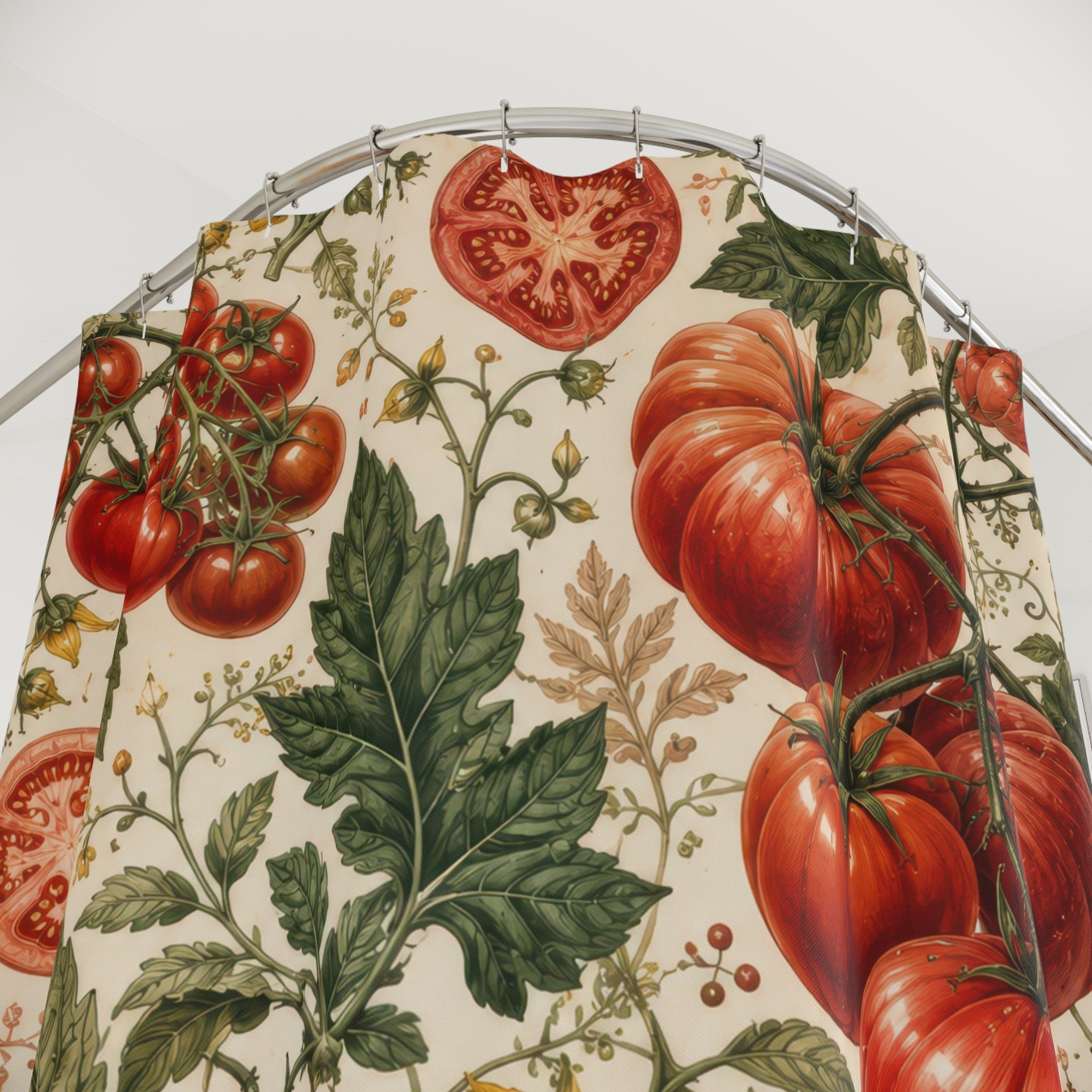 Tomato Shower Curtain: Red Green Botanical