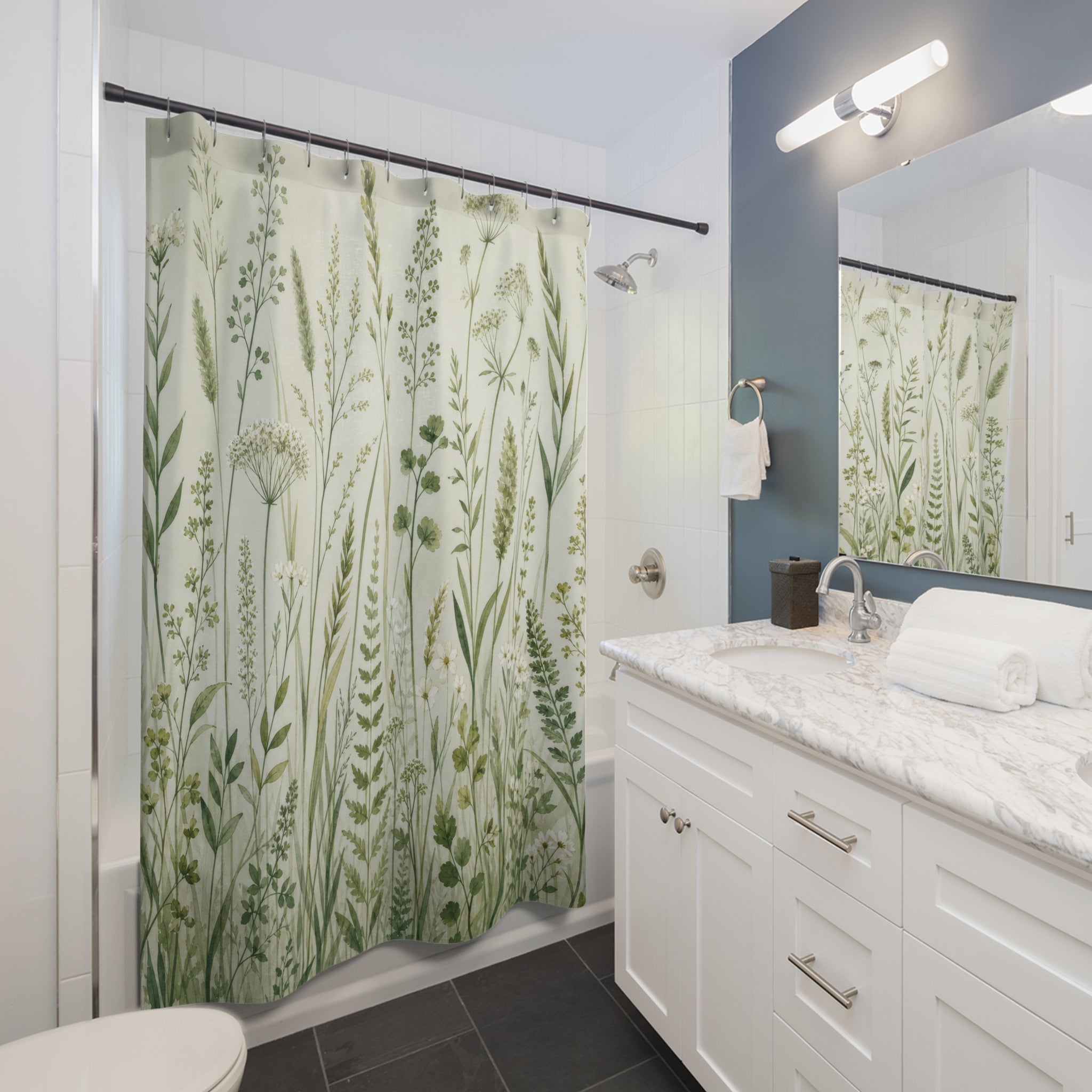 Green Wildflower Meadow Shower Curtain