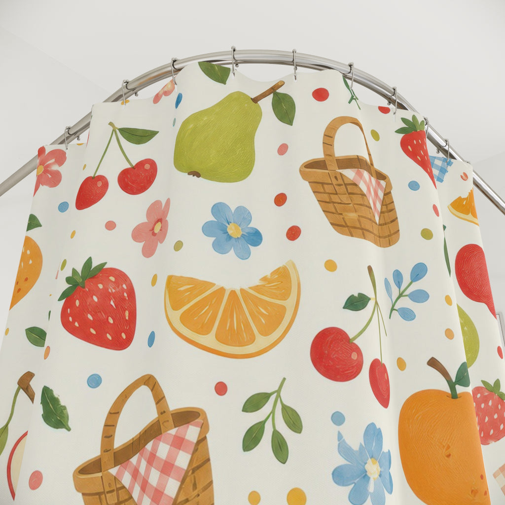 Kids Fruit Shower Curtain, Apple Pear Strawberry Snack Pattern, Colorful Kitchen Bathroom Decor, Playroom Kitchen Wall Guest Bath Gift