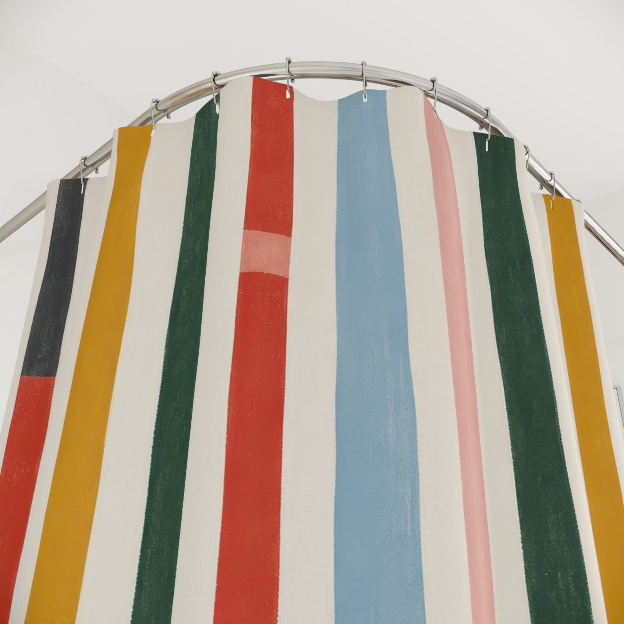 Coral Sage Mustard Vertical Stripe Shower Curtain