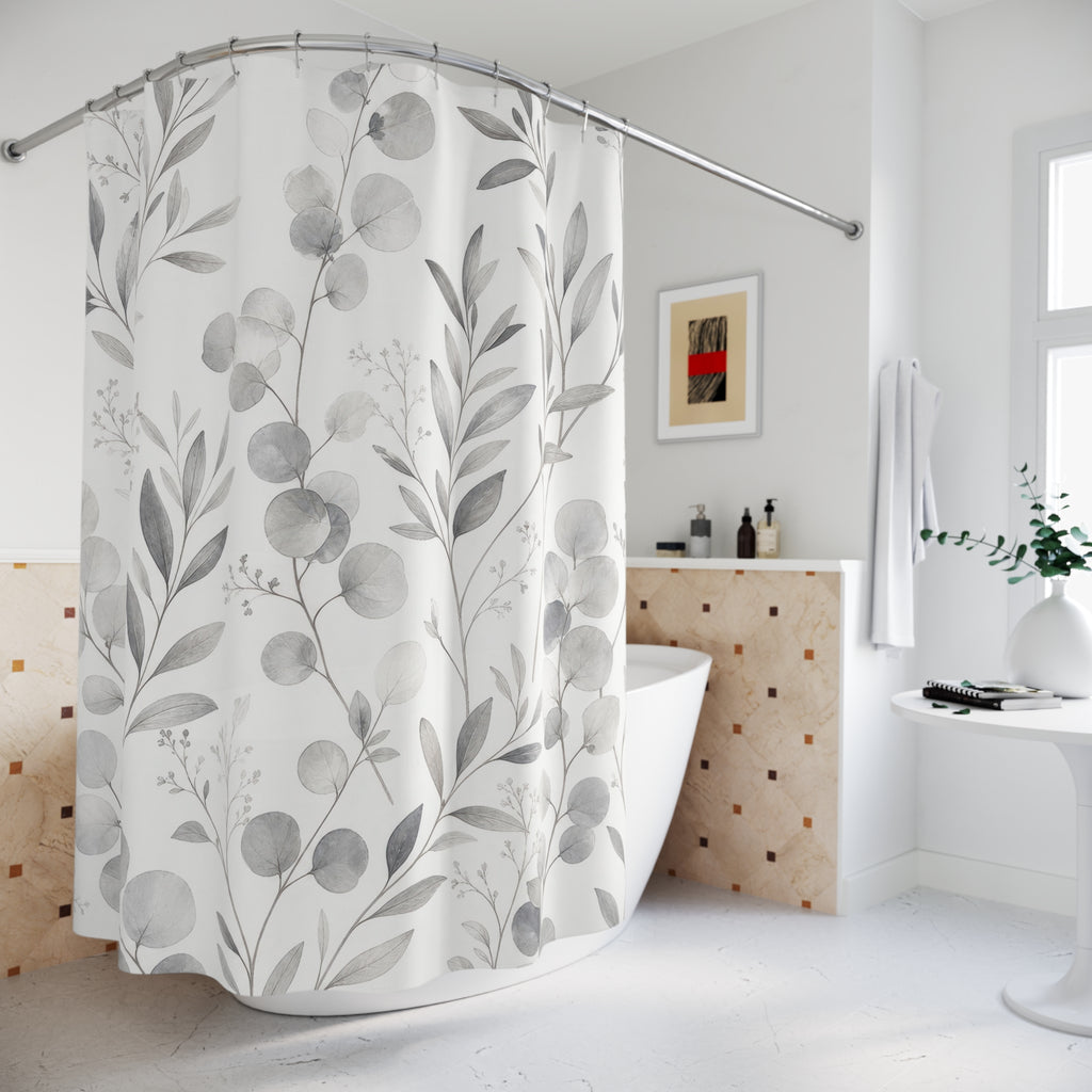 Grey White Eucalyptus Shower Curtain