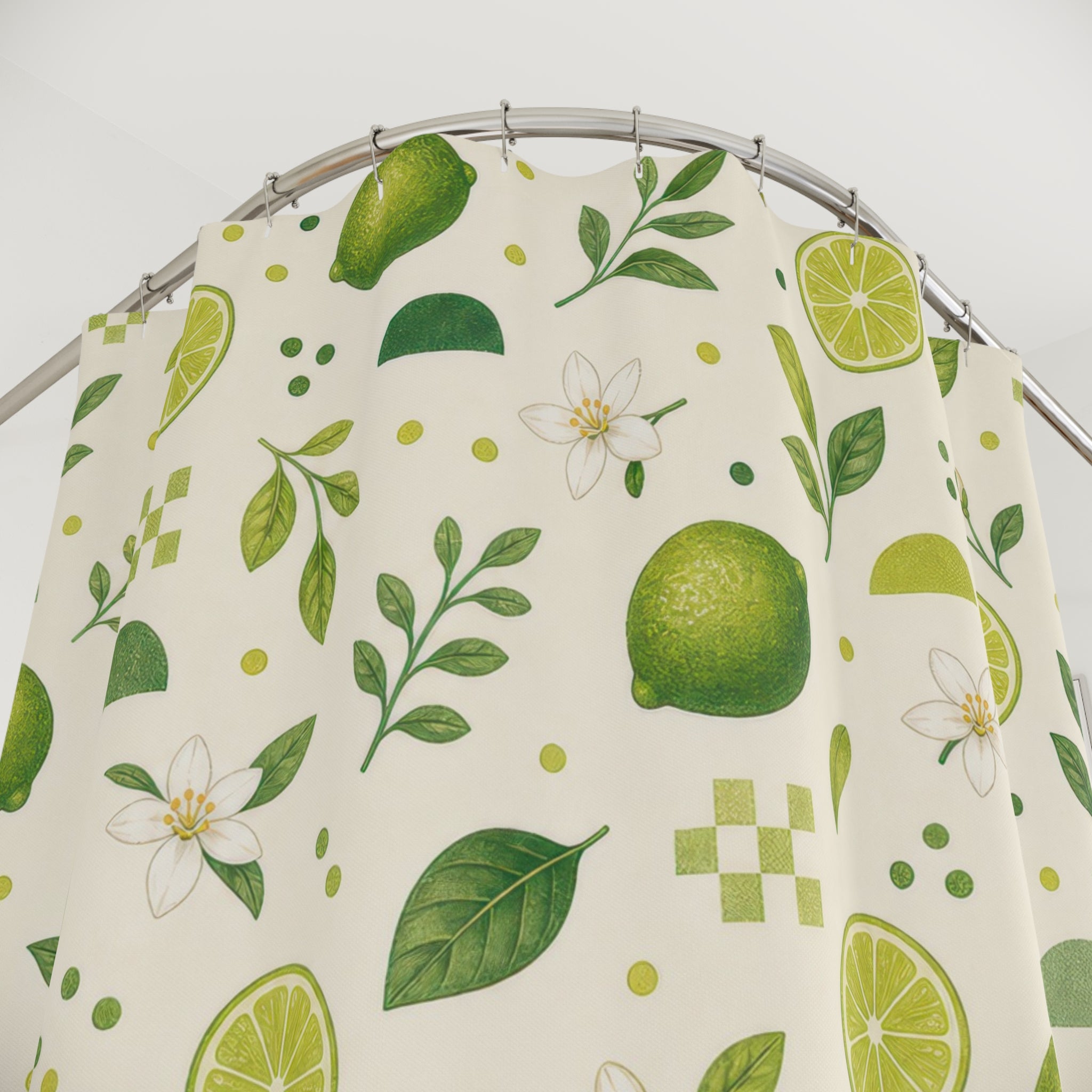 Lime Fruit Green Floral Botanical Cottage Cottagecore Shower Curtain