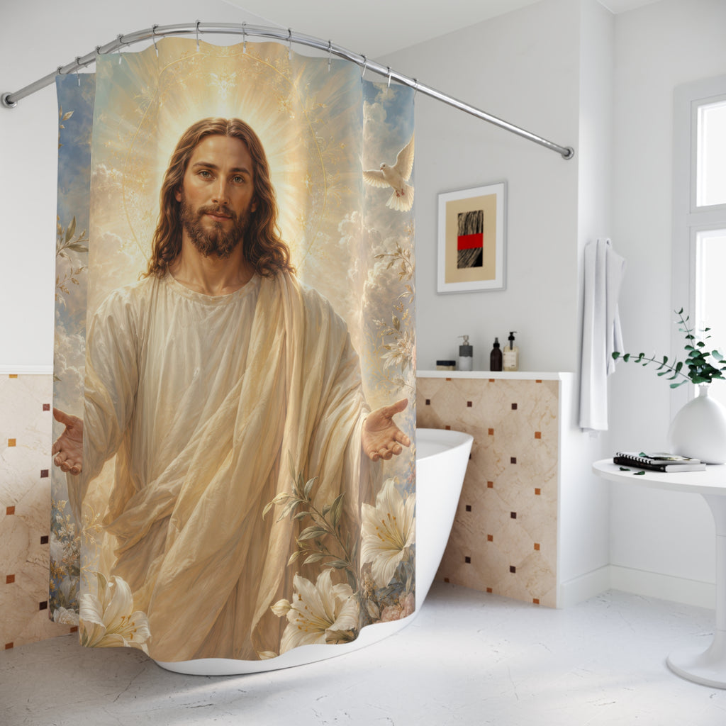Jesus Shower Curtain: White Gold Sacred