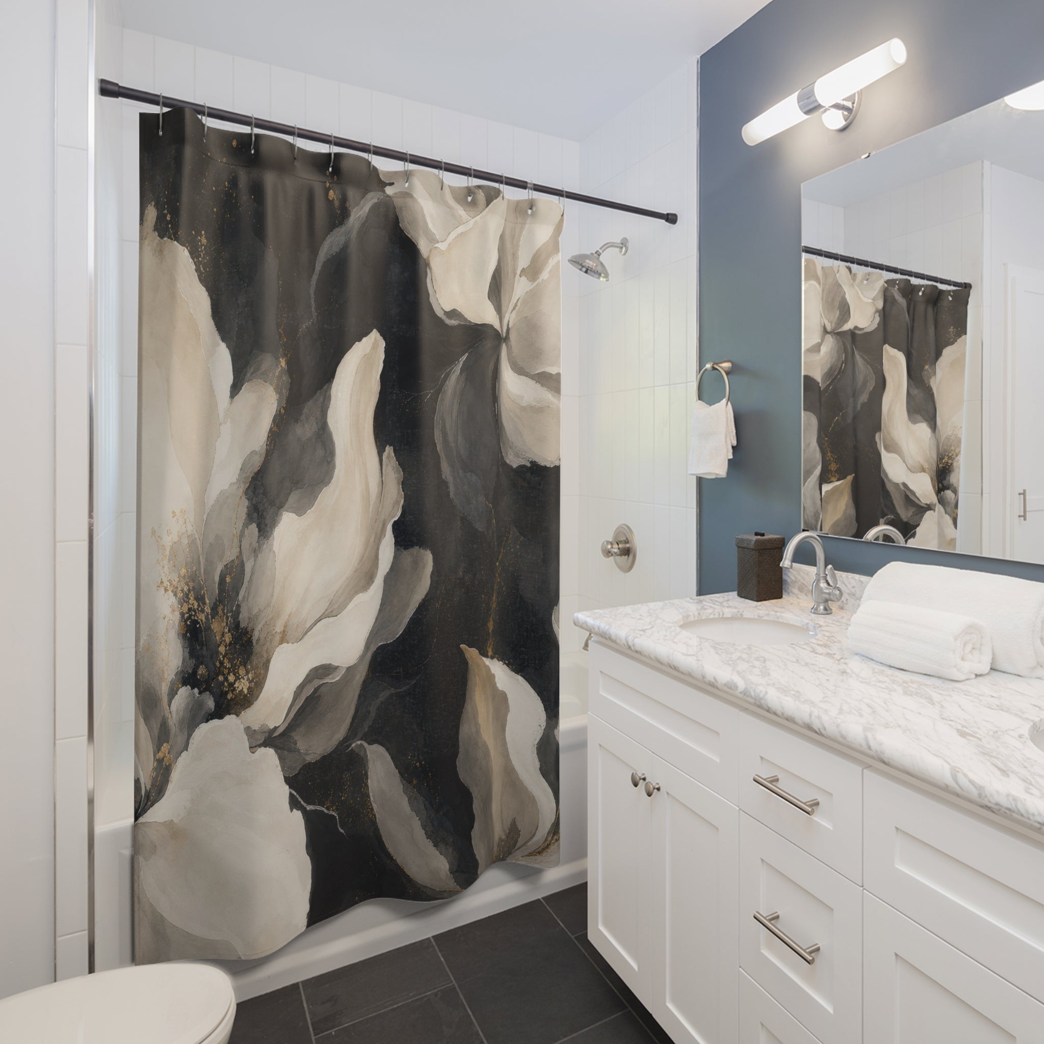 Cream Magnolia Watercolor Shower Curtain