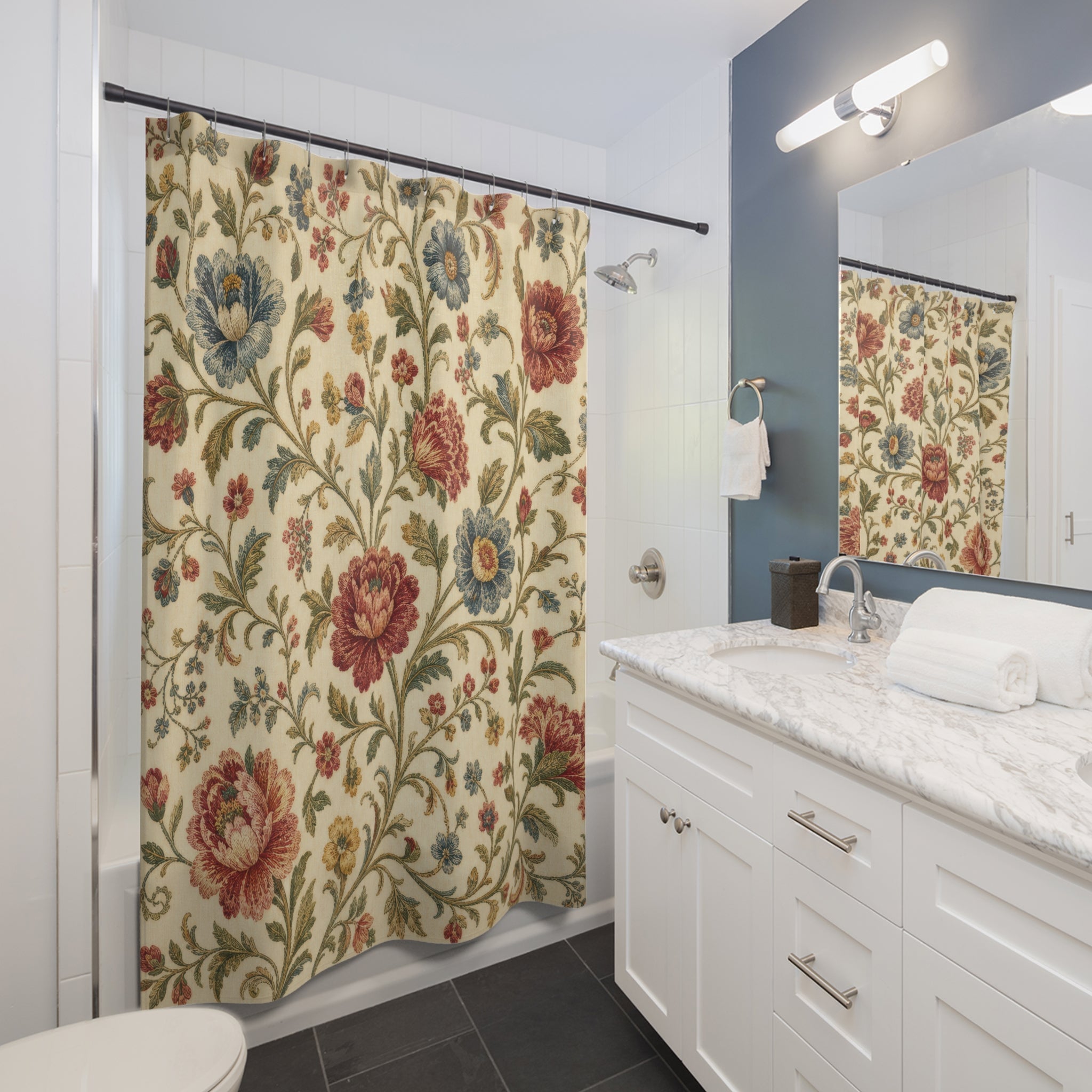 Red Blue Botanical Shower Curtain