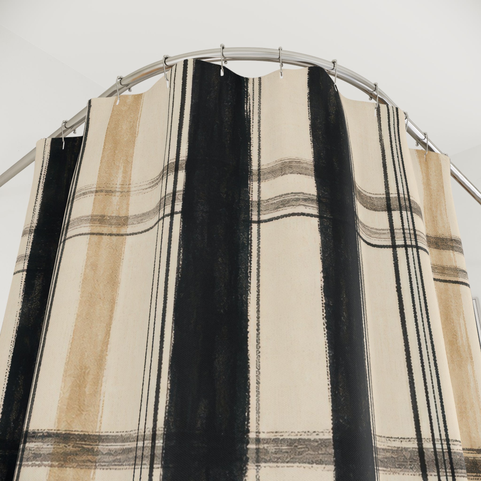 Beige Tan Windowpane Check Shower Curtain