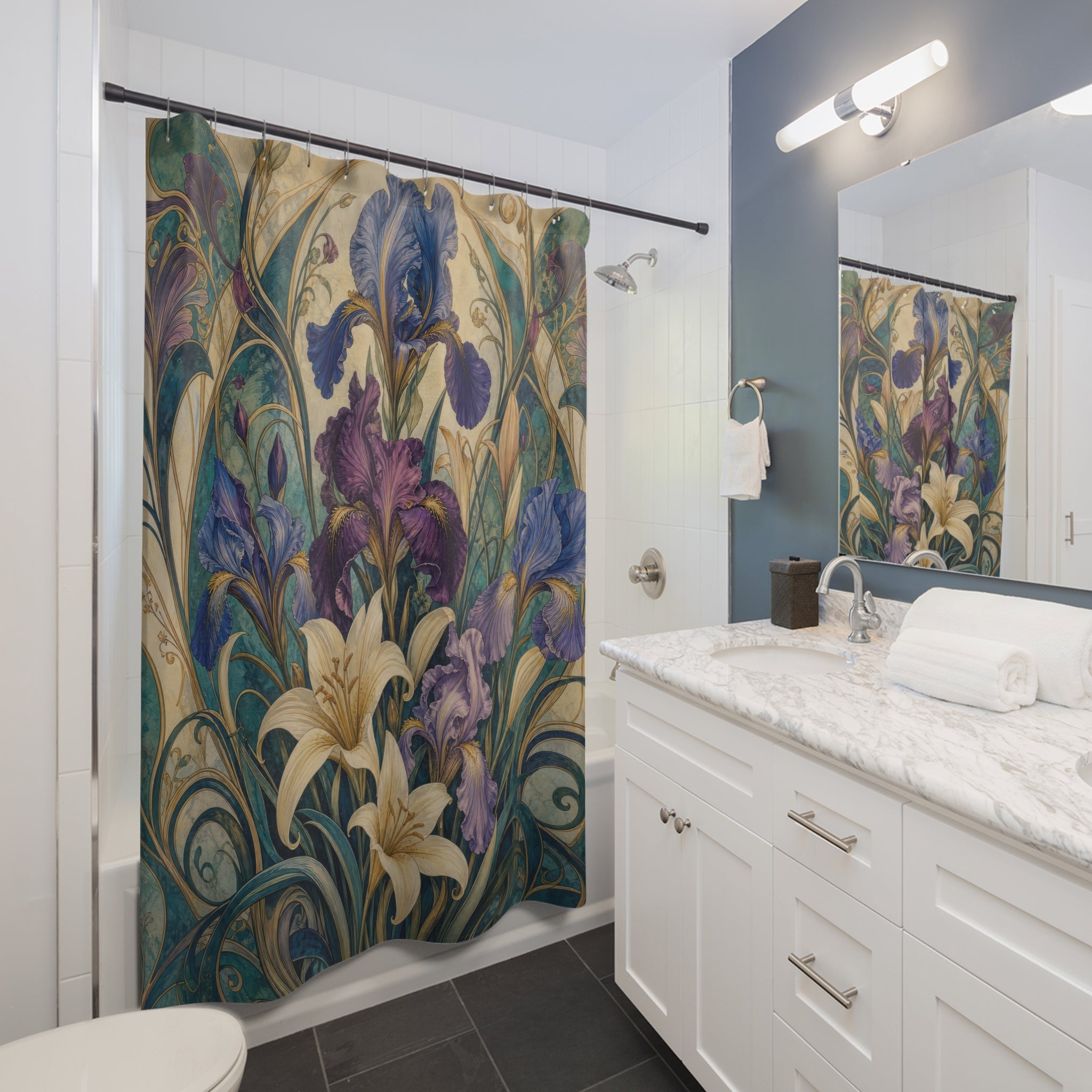 Teal Art Nouveau Jewel Garden Shower Curtain