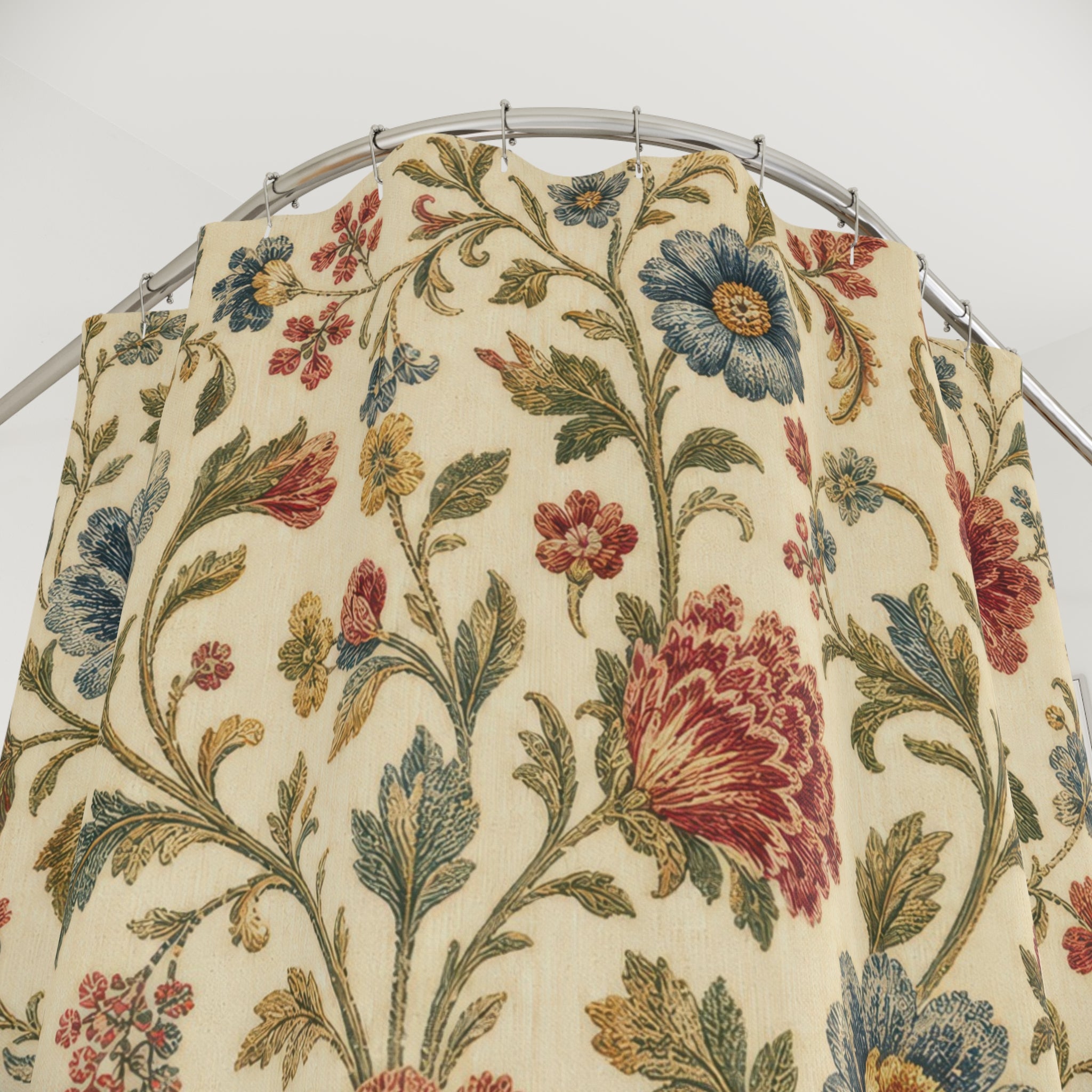 Red Blue Botanical Shower Curtain
