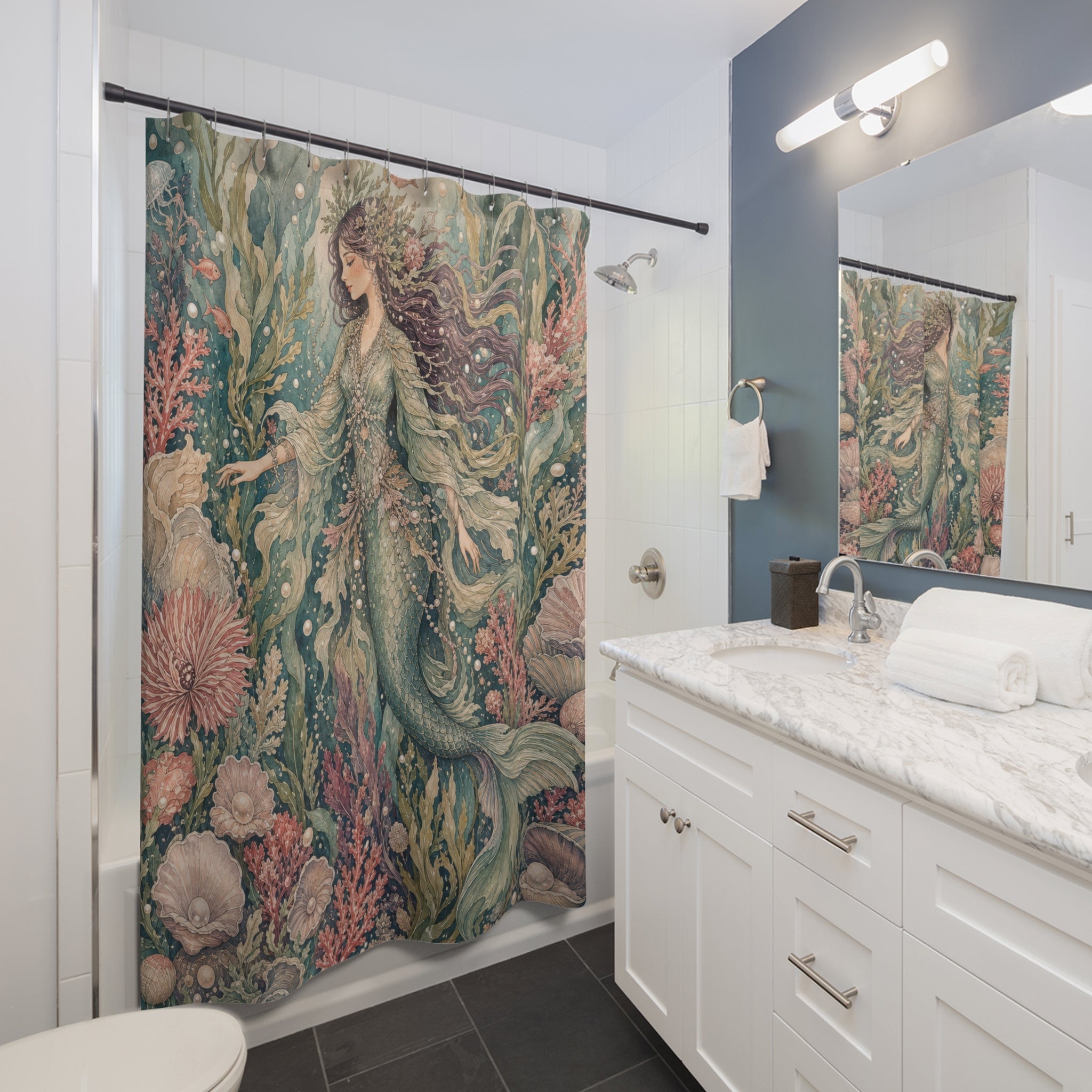 Sea Green Botanical Ocean Shower Curtain