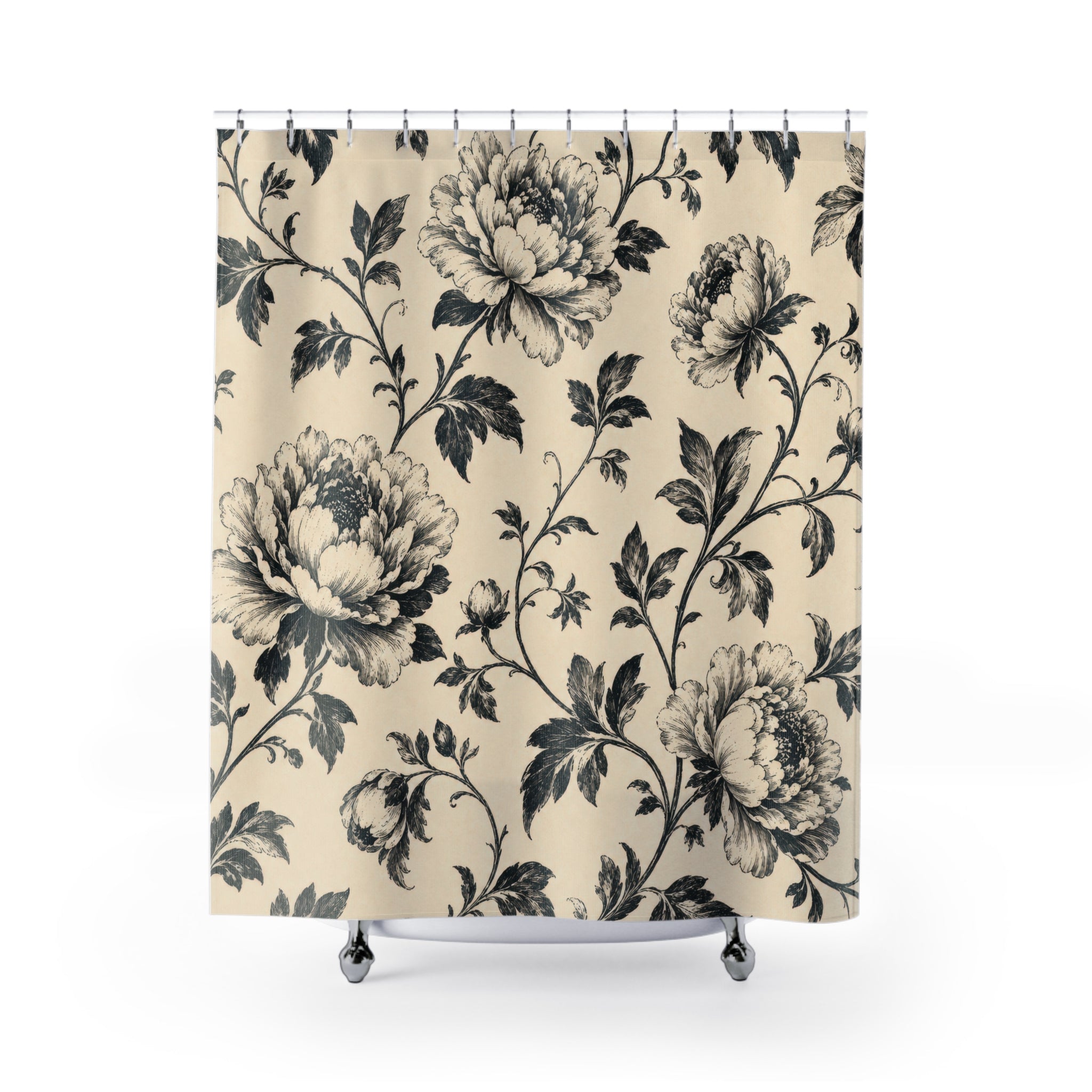 Black Cream Vintage Flower Shower Curtain