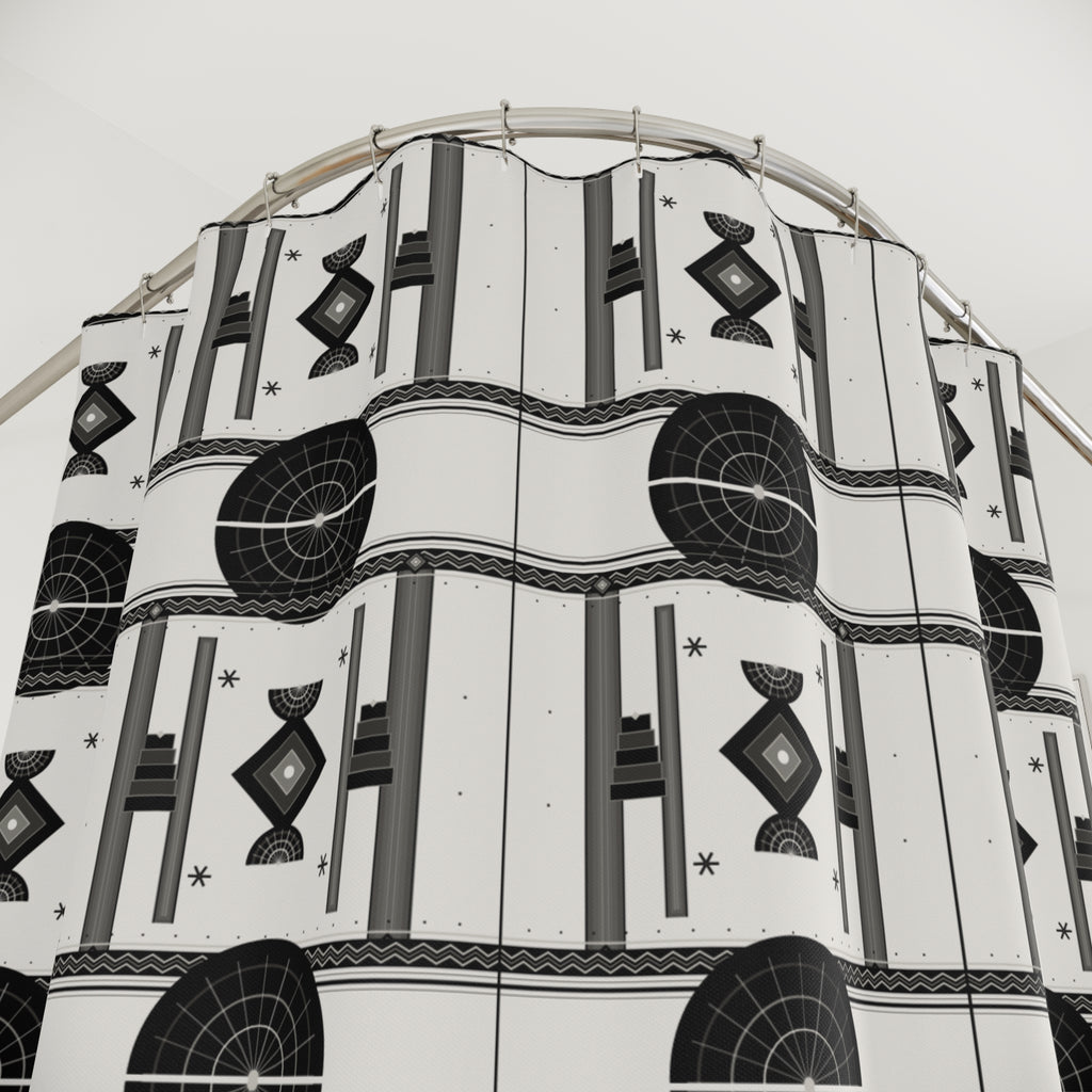 Art Deco Geometric Shower Curtain – Black White Grey