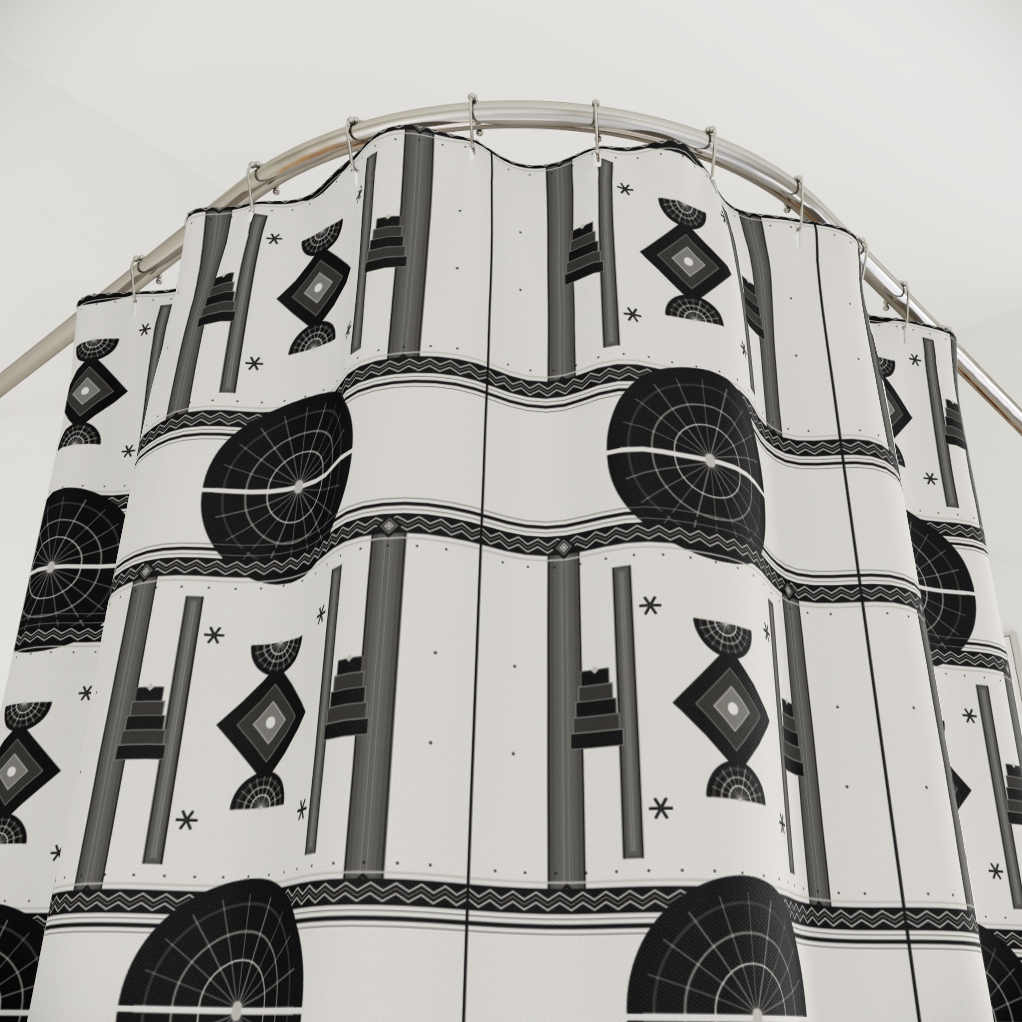 Art Deco Geometric Shower Curtain – Black White Grey