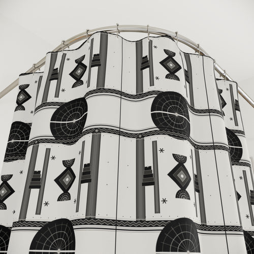 Art Deco Geometric Shower Curtain – Black White Grey