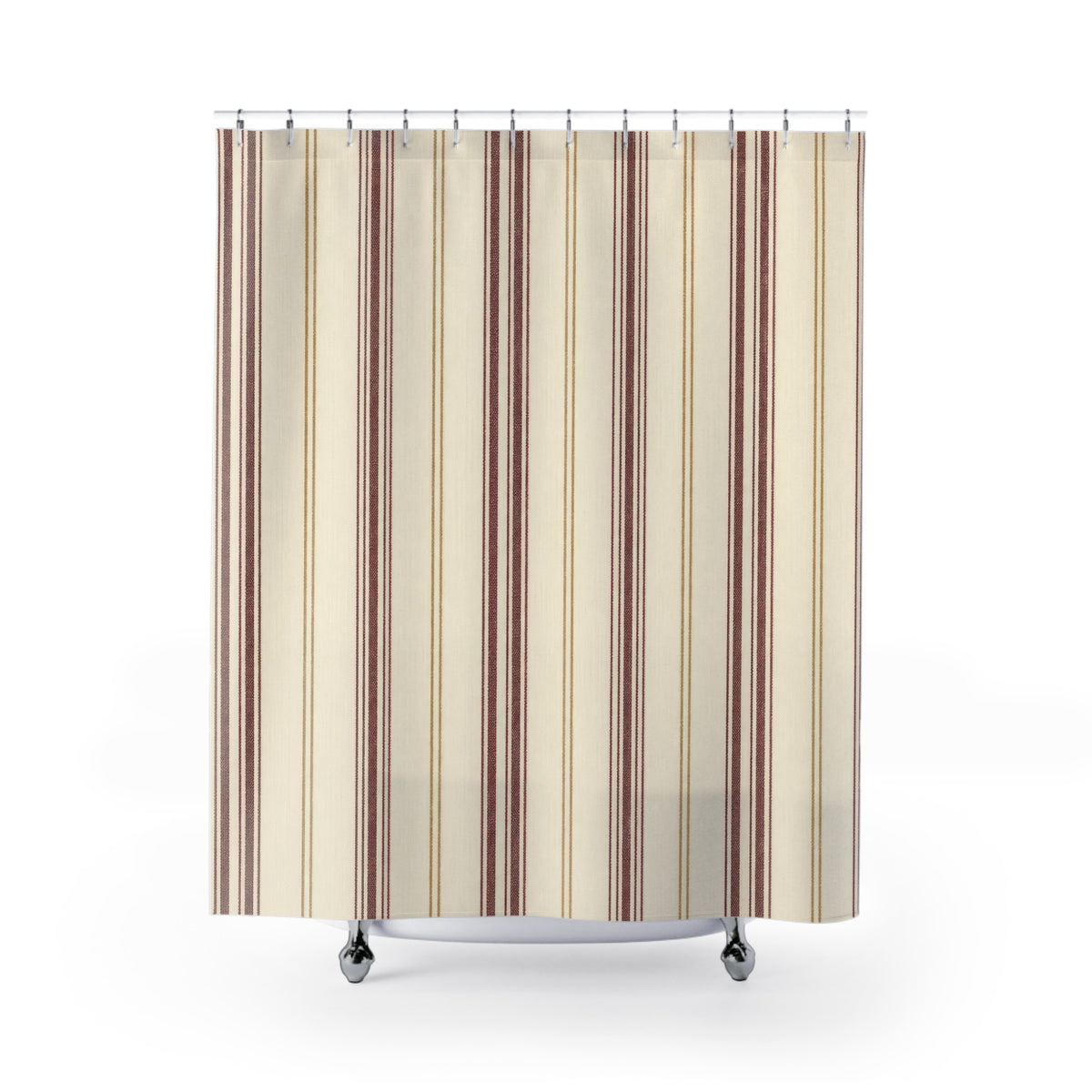 Burgundy Cream Ticking Stripe Shower Curtain