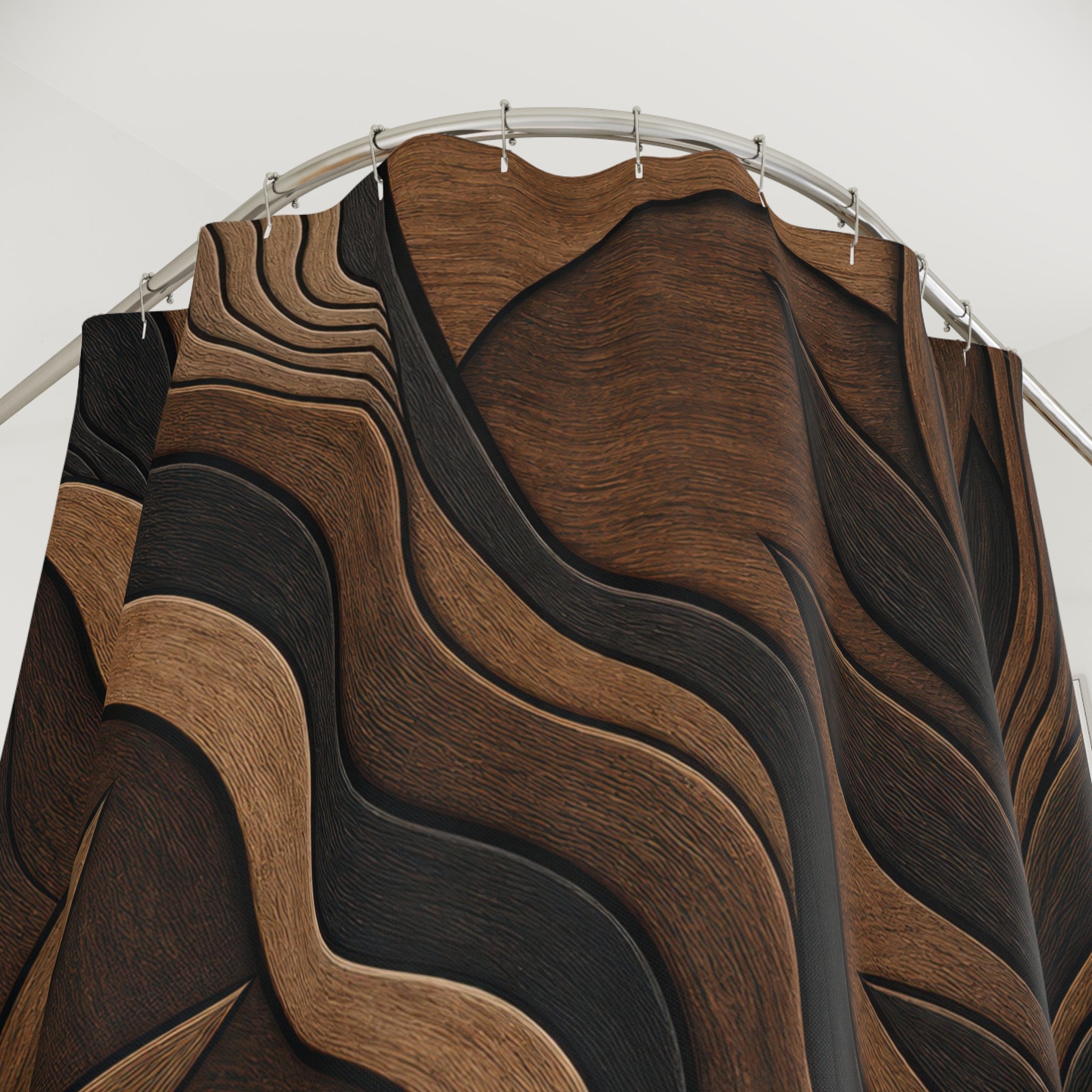 Leaf Shower Curtain, Black Brown Botanical Bath Decor, Stone Contour Pattern, Organic Earth Tone Neutral Guest Bathroom Decor Style