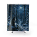Winter woodland black cat under full moon shower curtain with full front view